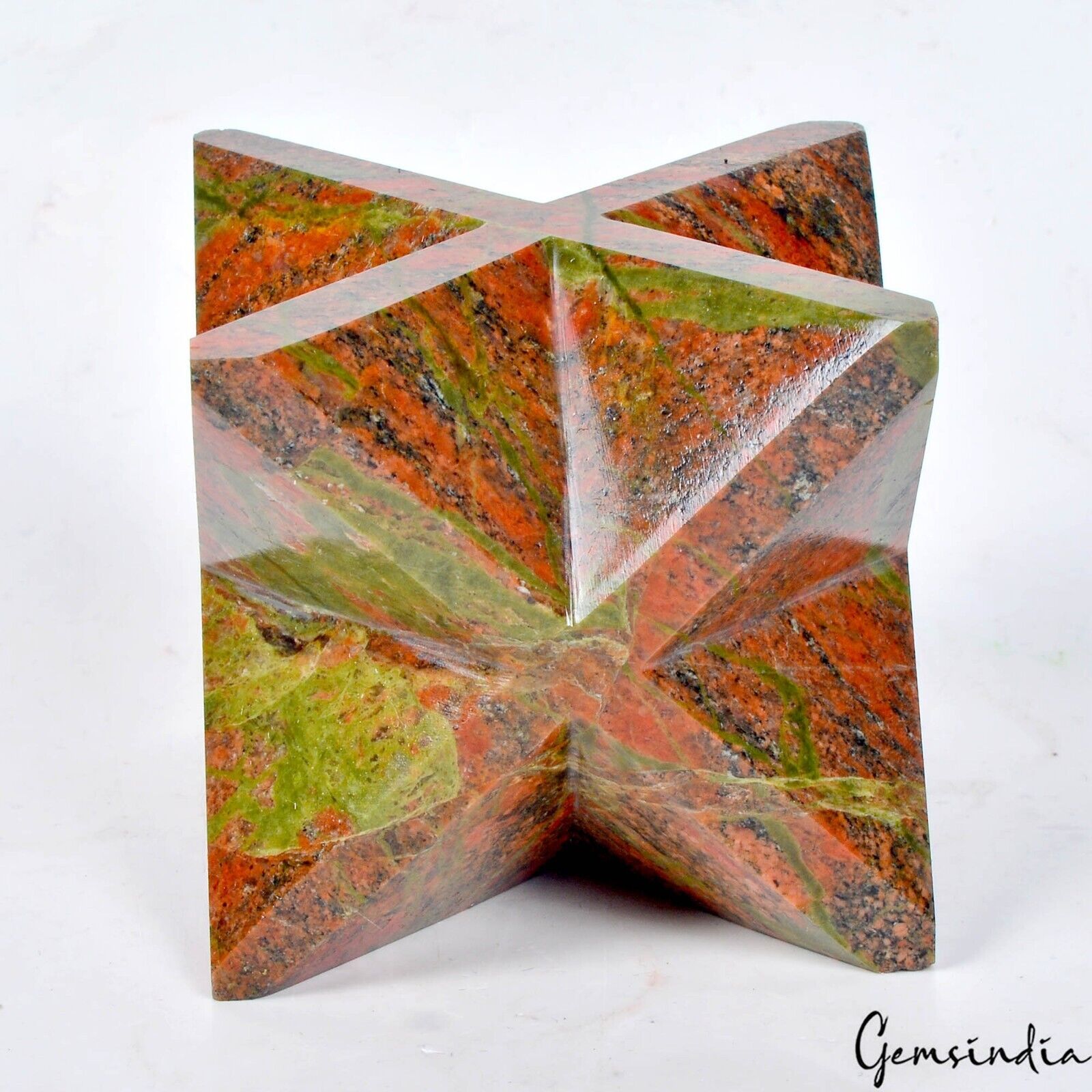 Unakite Jasper 2" Merkaba Star Crystal Healing Reiki Sacred Geometry Chakra Gem