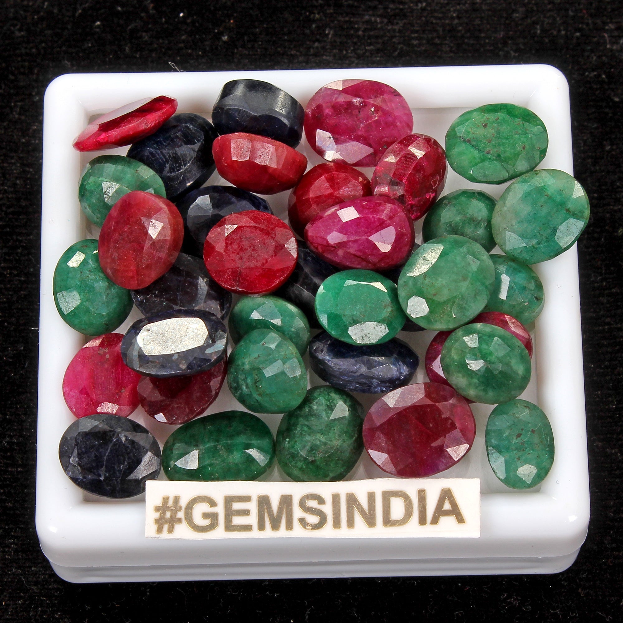 198.20Ct/35 Pcs Natural Red Ruby Green Emerald Blue Sapphire Mix Cut Loose Gems