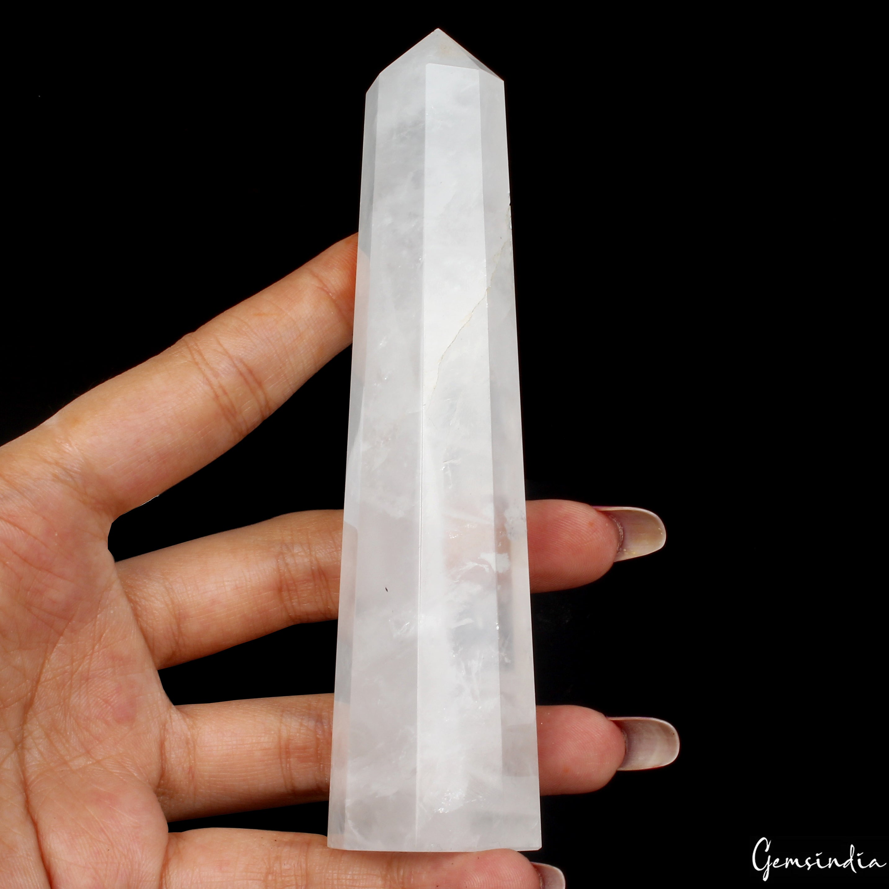 156 Gram/5" Natural White quartz obelisk crystal tower wand point Reiki healing