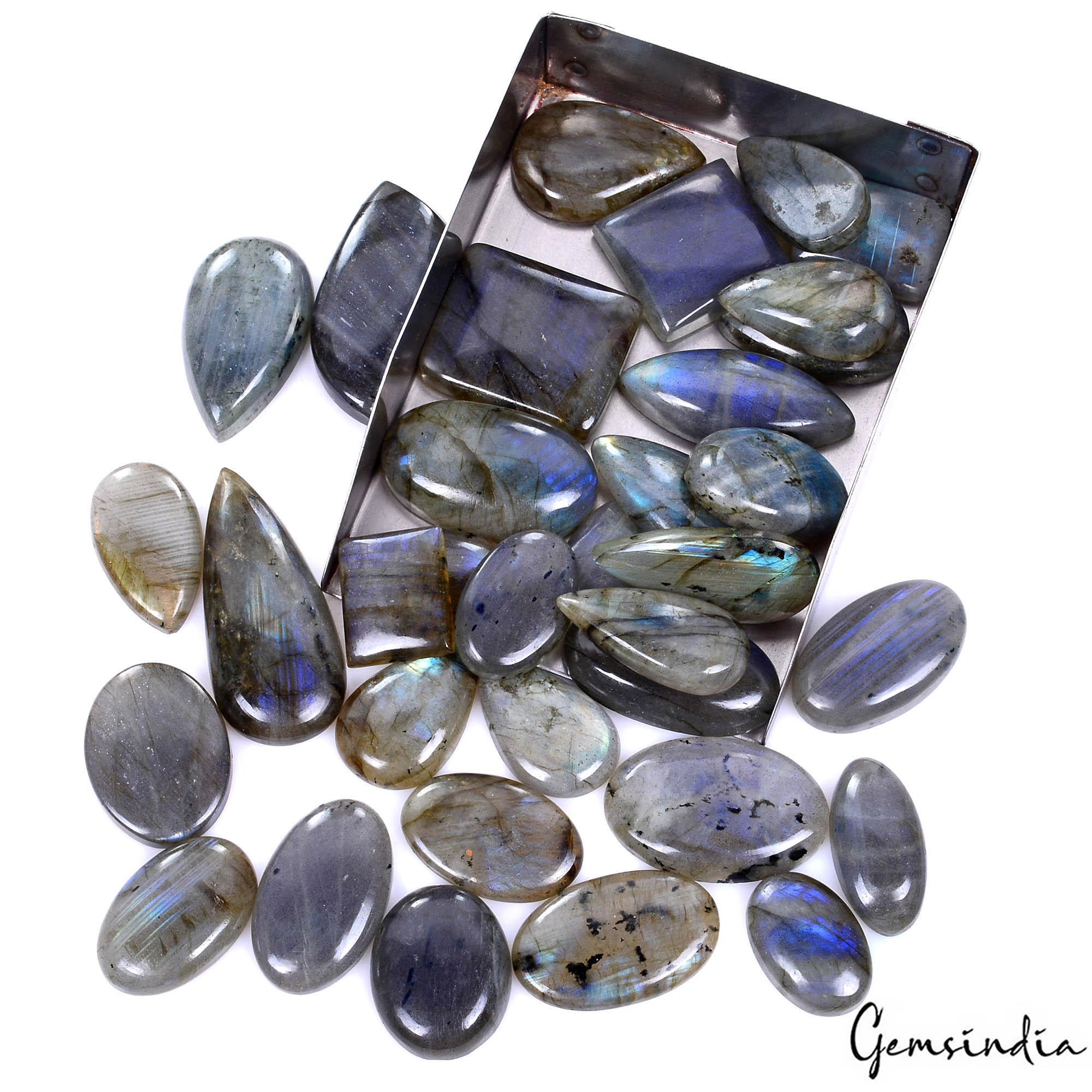 1000 Cts/34 Pcs Natural Gray With Blue Shine Labradorite Mix Cab Loose Gems Lot