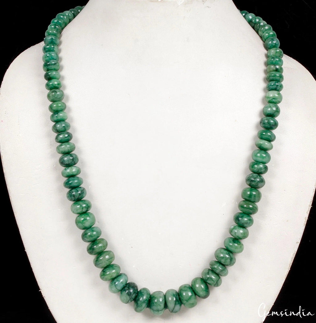 420 Ct Natural Brazilian Emerald Rondelle 6-14mm Beaded Gemstone Necklace 20"