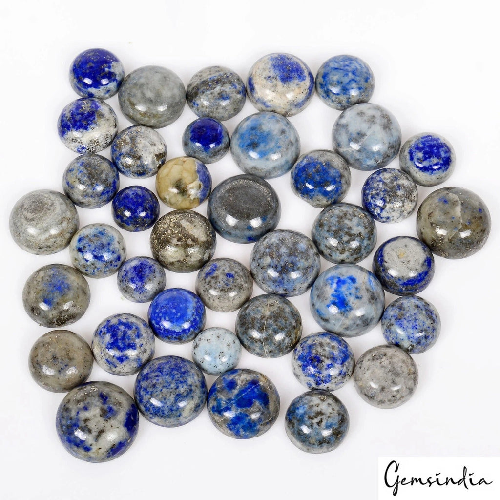 500 Cts/40 Pcs Natural Blue Gray Lapis Lazuli Round Loose Cab Gems For Jewelry