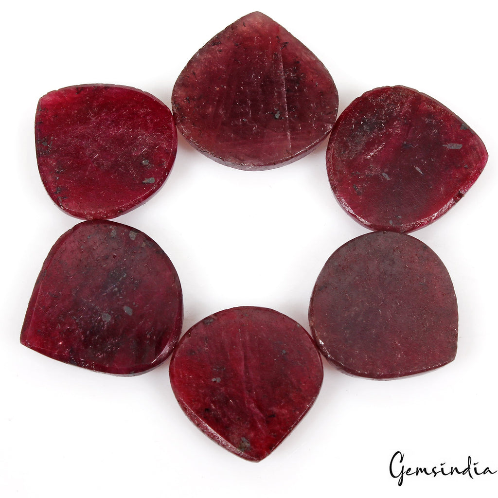 197 Ct/6 Pcs Natural Red Ruby Pear Heart Checker Cut Flat Back Gems For Jewelry