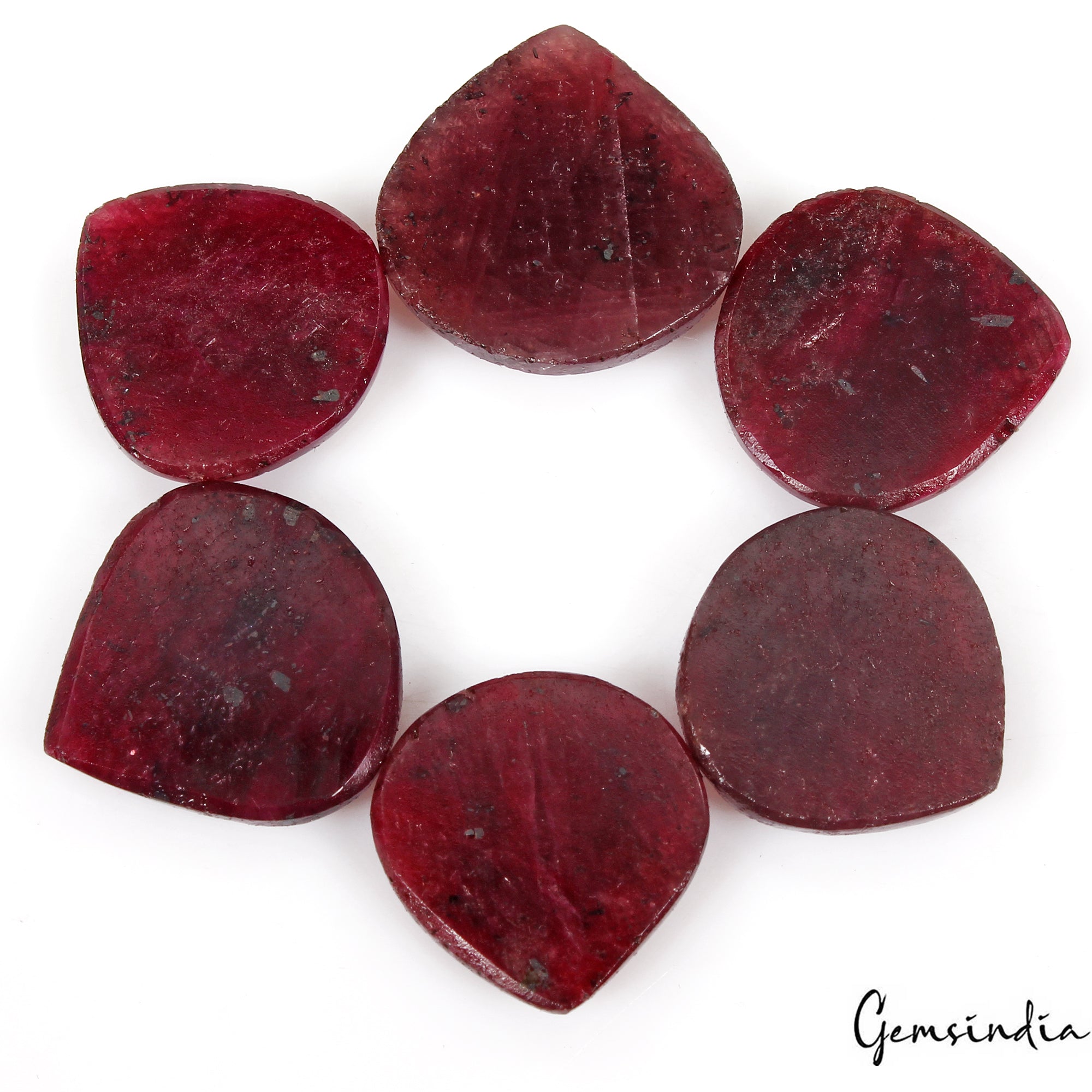 197 Ct/6 Pcs Natural Red Ruby Pear Heart Checker Cut Flat Back Gems For Jewelry