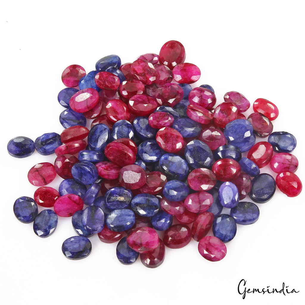 410 Cts/121 Pcs Natural Red Beryl Bixbite Blue Beryl Oval Cut Gems For Jewelry