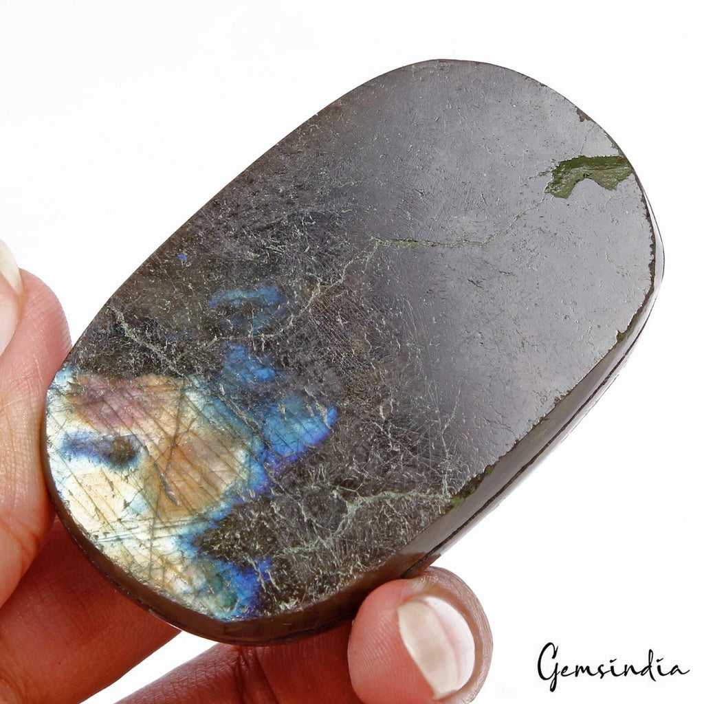 570 Carat Natural Labradorite Oval Shape Loose Hand Carved Multi Shine Gemstone