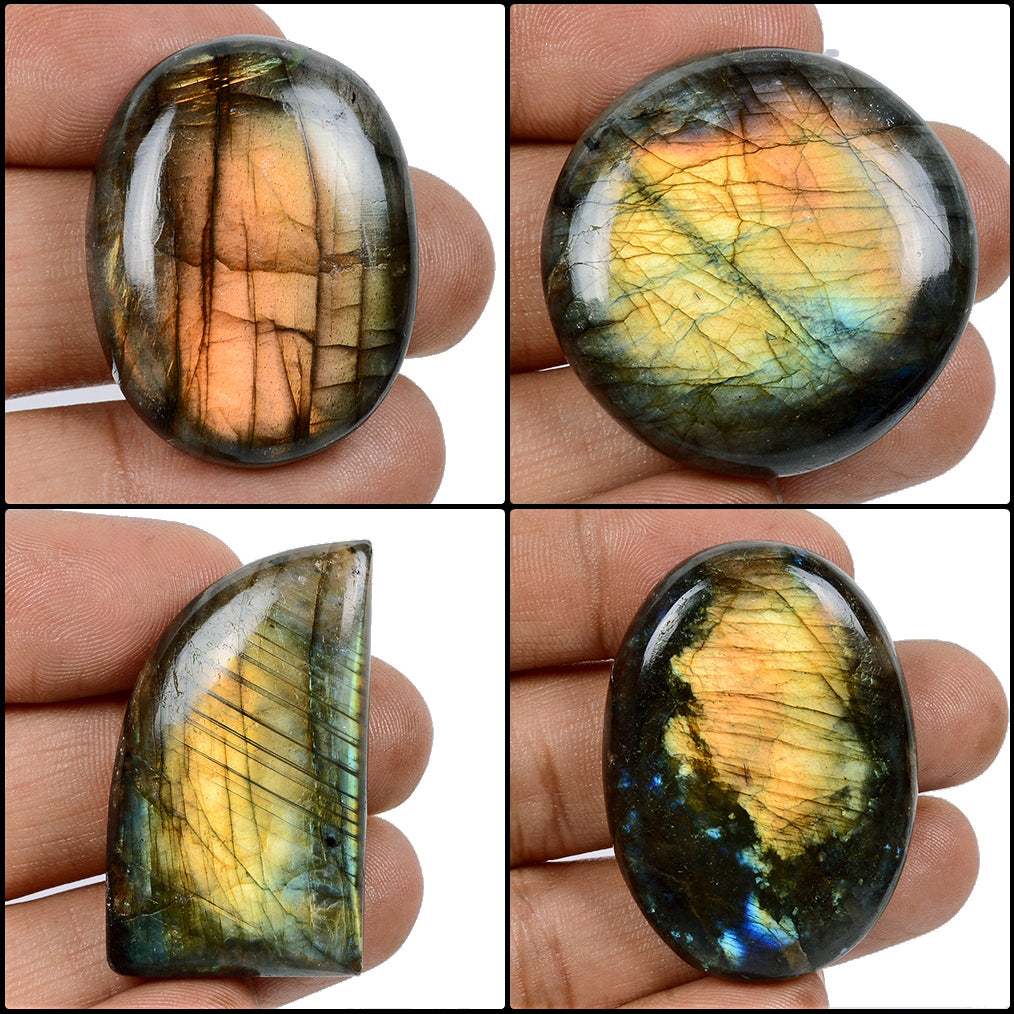 Labradorite Lot, Cabochon, Golden — 16 Pieces, 31mm to 48mm, 1420 Ct