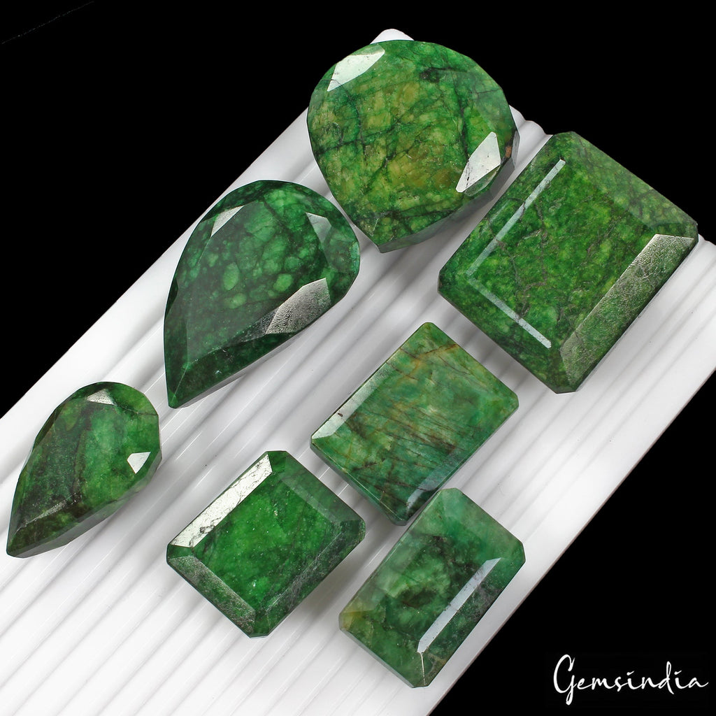 2250 Cts/7 Pcs Natural Brazilian Green Emerald Mix Cut Loose Wholesale Gems Lot