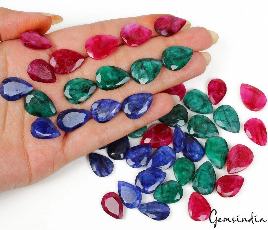 400 Cts/46 Pcs Natural Multi Color Beryl Pear Faceted Cut Loose Gems For Jewelry