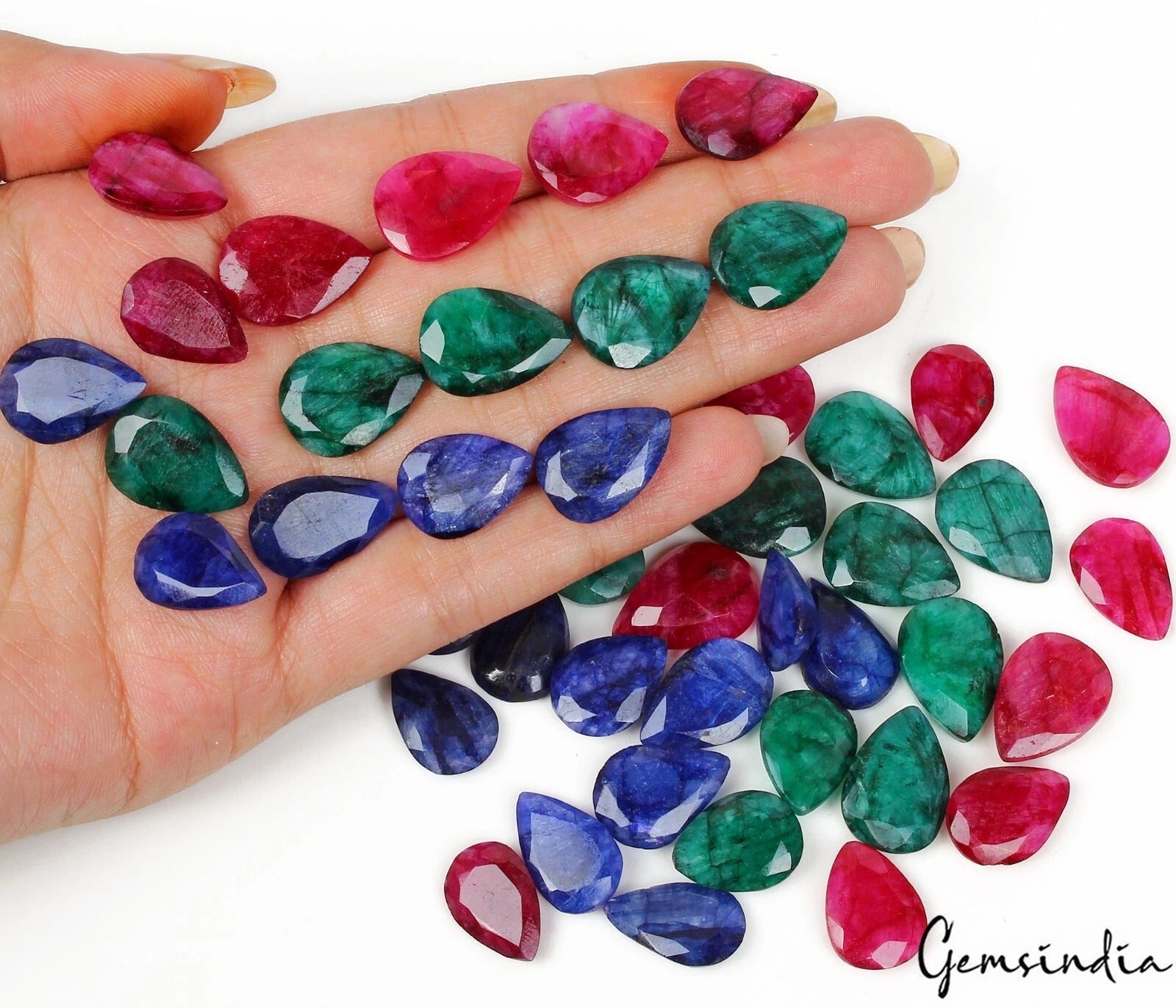 400 Cts/46 Pcs Natural Multi Color Beryl Pear Faceted Cut Loose Gems For Jewelry