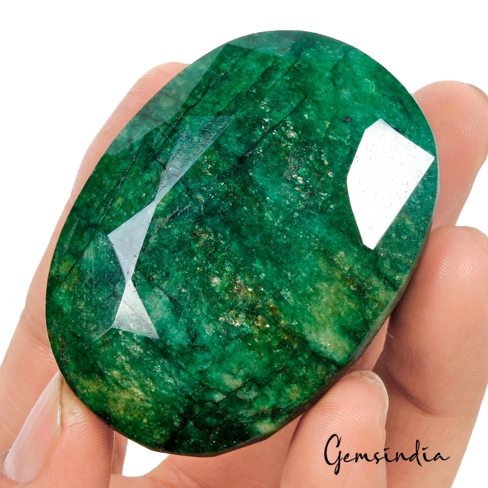 Brazilian Emerald Loose Gemstone, Color Enhanced, Green — 61 x 45 x 35 mm, 700 Ct, Brazil