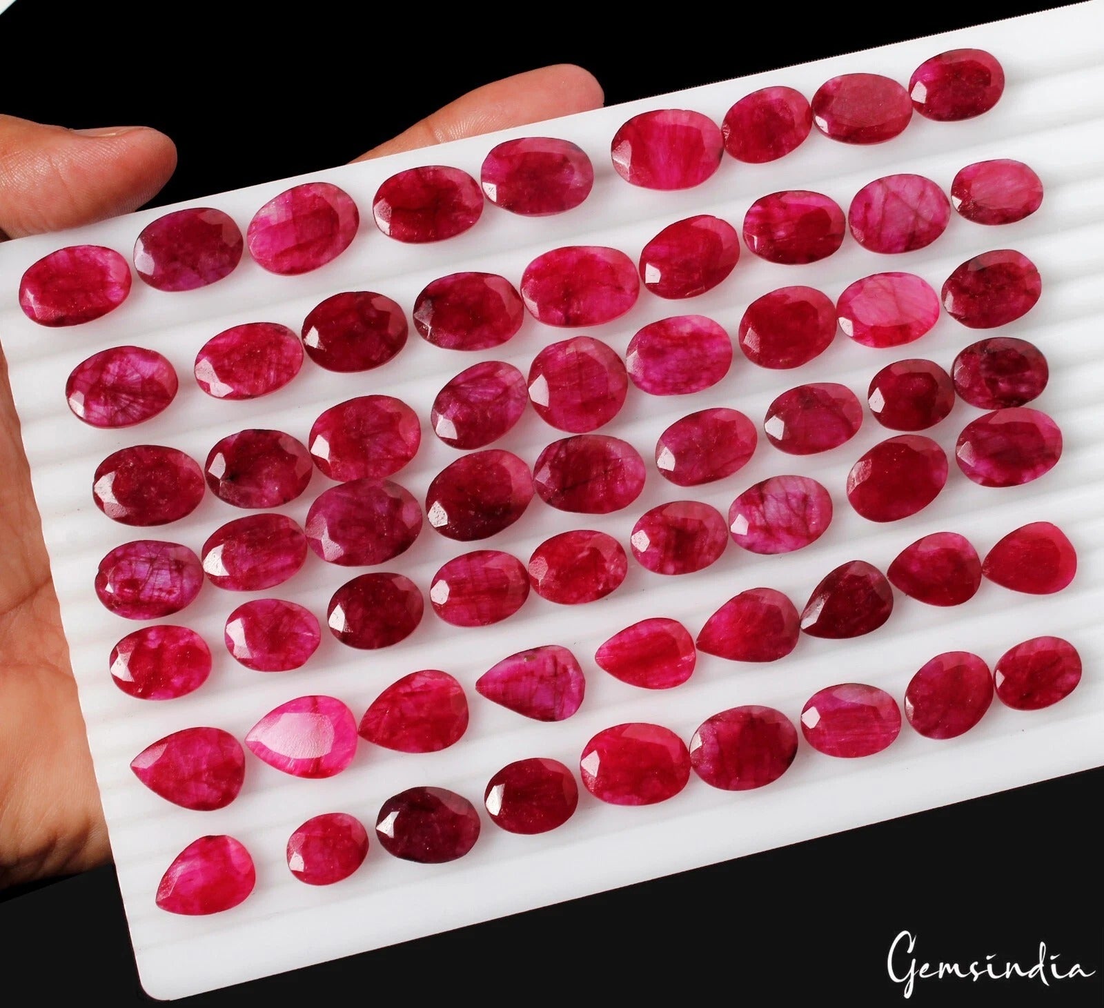 Red Beryl Lot, Loose Gemstone, Oval & Pear Cut, Color Enhanced — 63 Pieces, 13mm to 19mm, 650 Ct