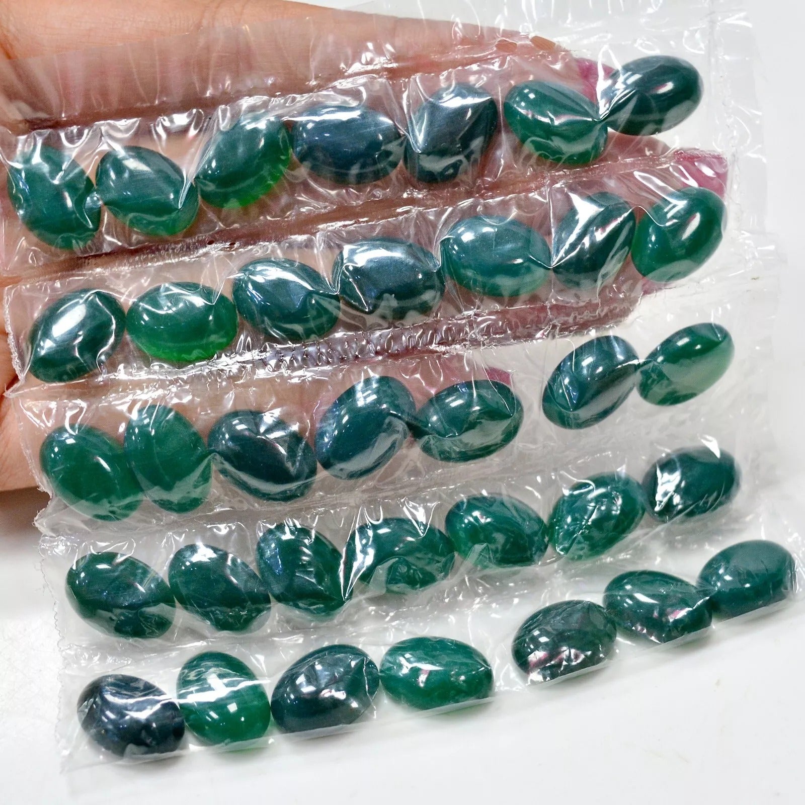 35 Pcs Natural Green Onyx Loose Cabochon Oval Shape Gemstone for Jewelry 223+Ct