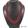 660 Cts Natural Red Ruby Round Cab Beaded Handmade 3 Strand Adjustable Necklace