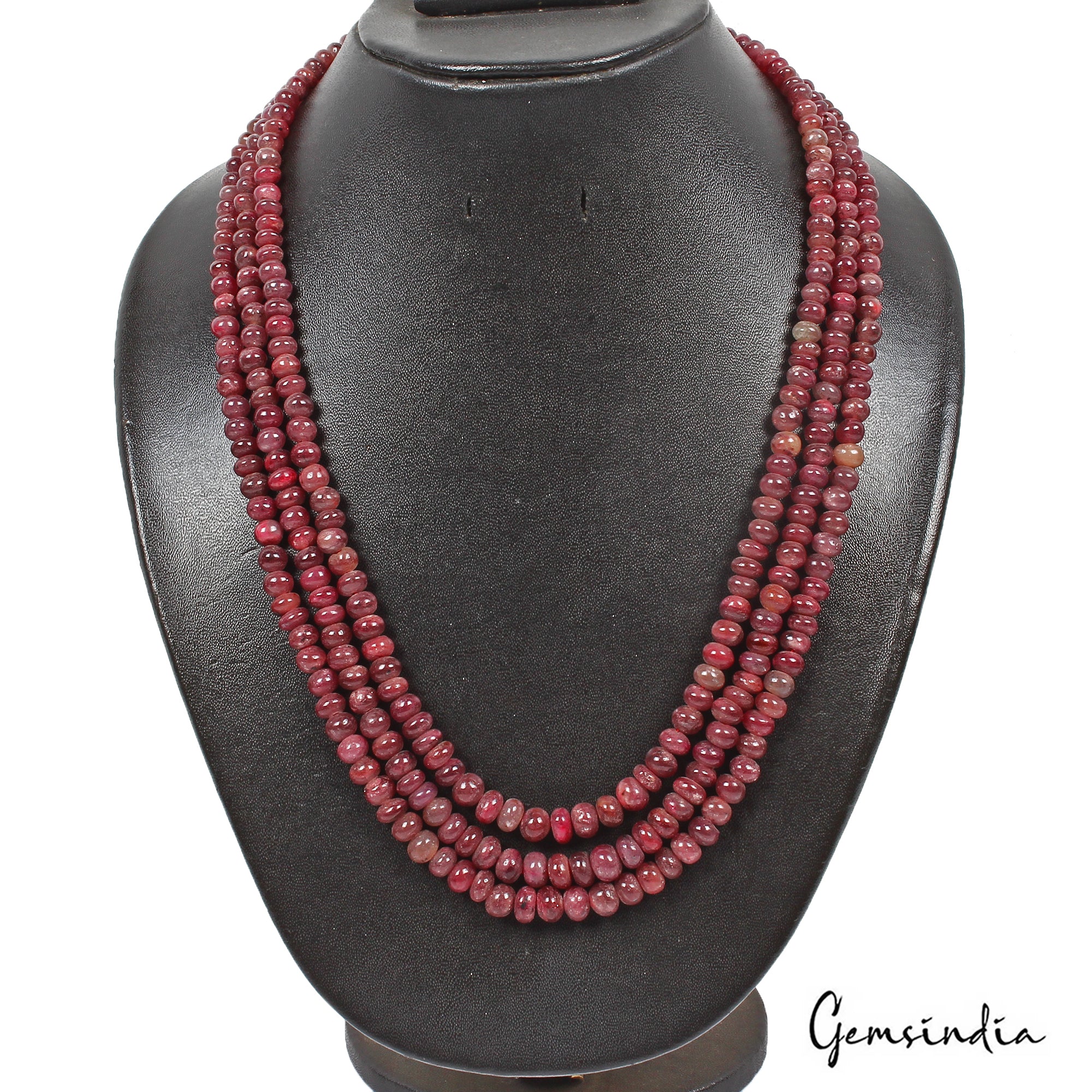 Ruby Necklace, Color Enhanced, Red — 5mm to 8mm, 660 Ct, India