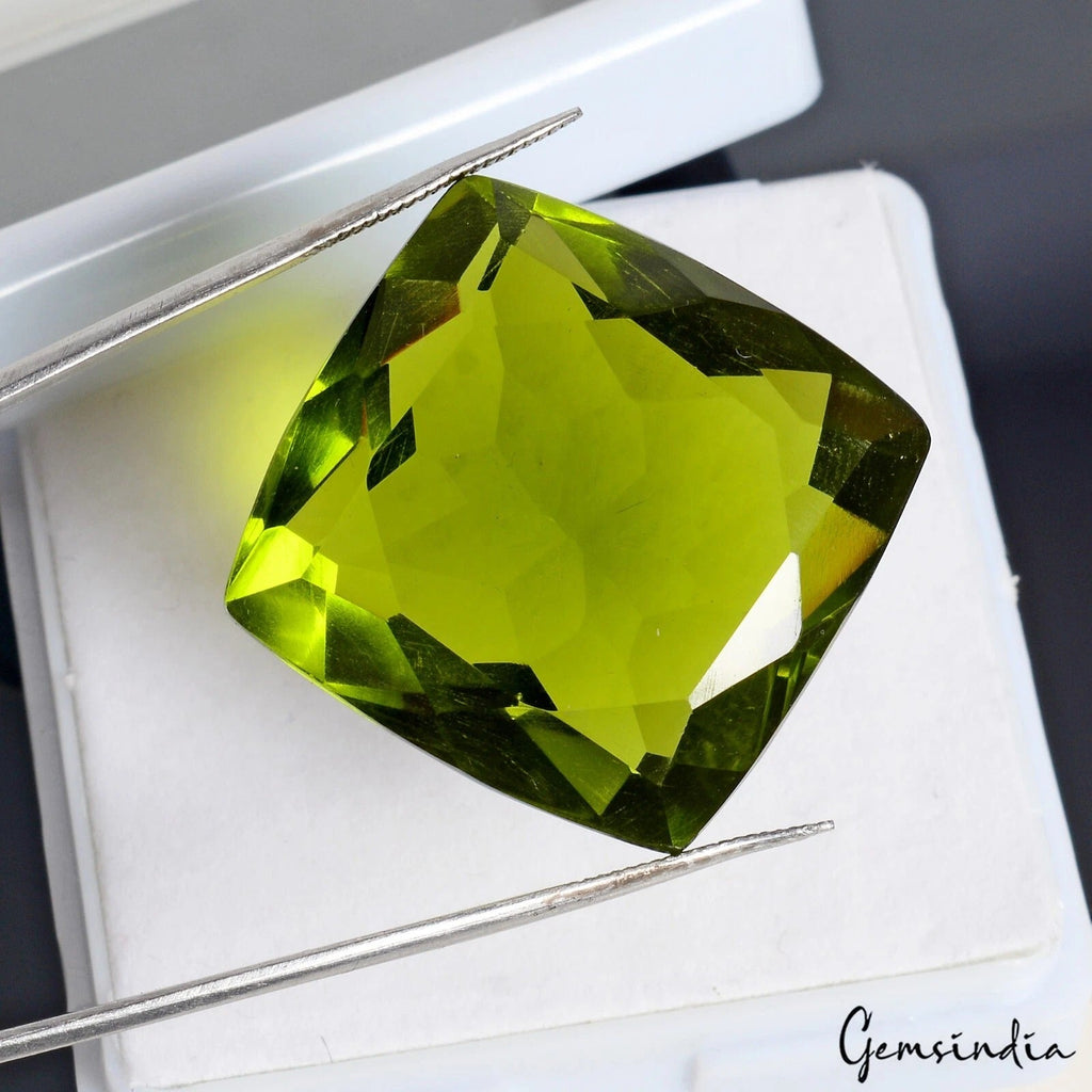 74.60 Cts Stunning Heena Green Peridot Lab-Created Loose Cushion Cut Hydro Gem
