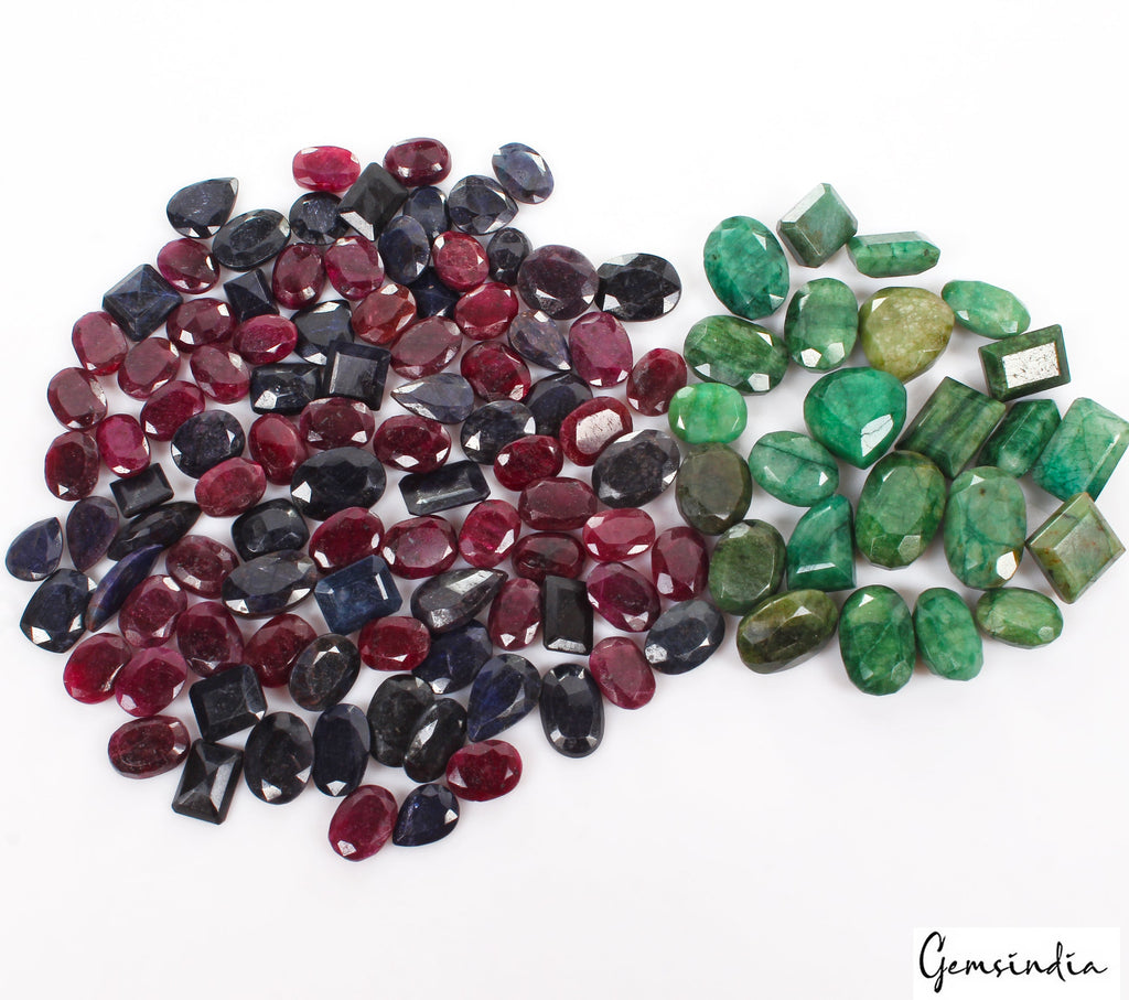 3050 Ct Natural Ruby Emerald Sapphire Mix Cut Loose Wholesale Gemstones~119 Pcs