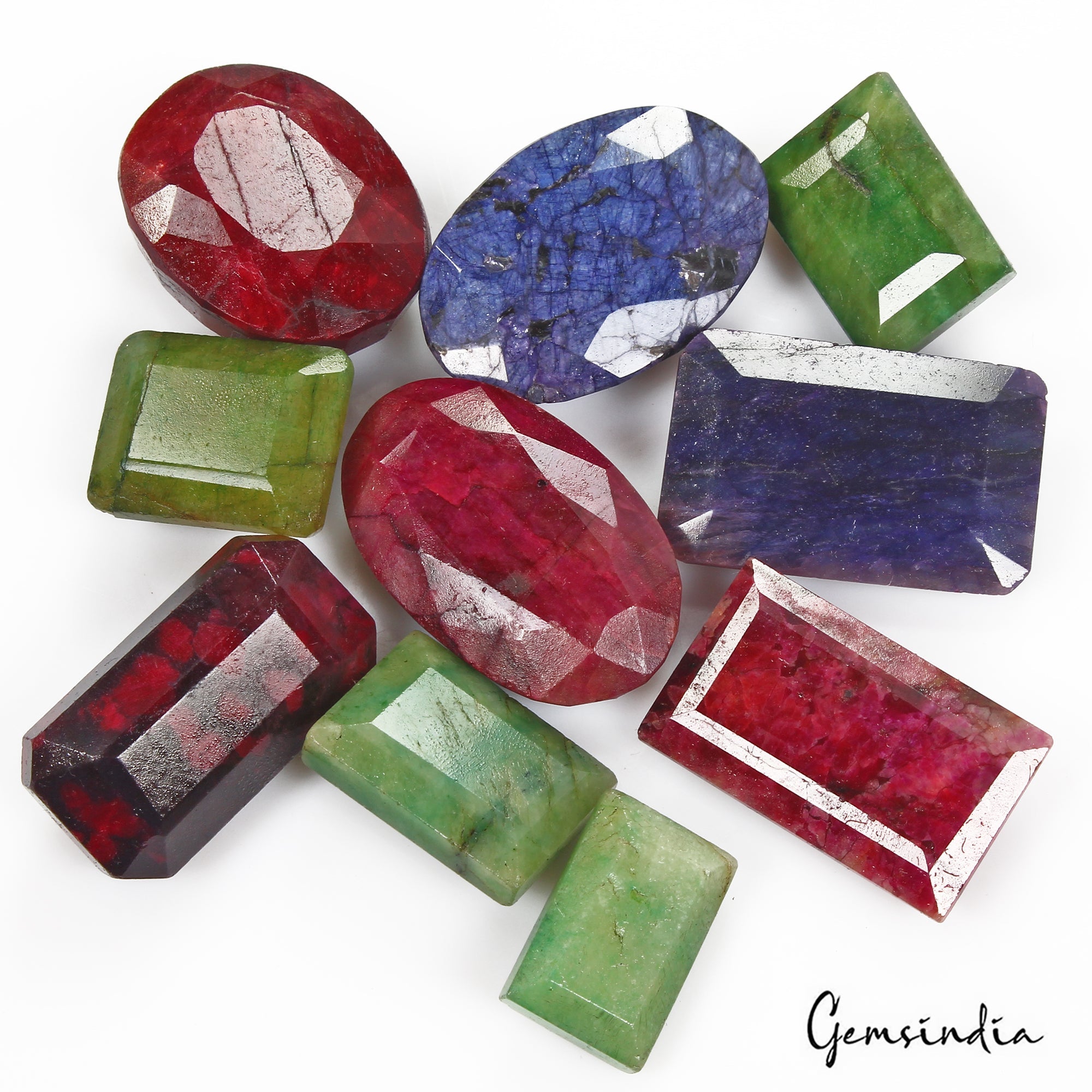 1060 Ct/10 Pcs Natural Multi Color Emerald Ruby Sapphire Mixed Cut Loose Gem Lot