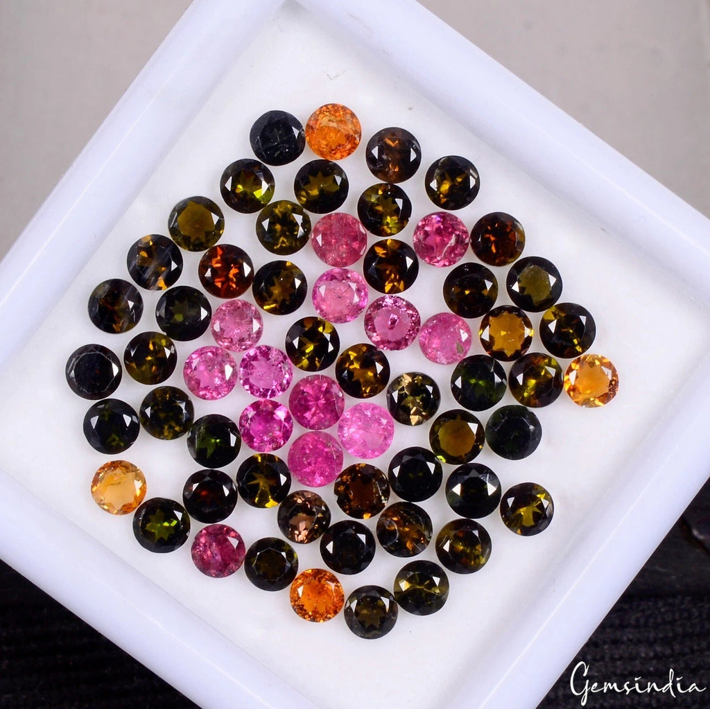 Multi Color 4mm Round Cut Natural Tourmaline Unheated Mozambique Gemstones ~61 P