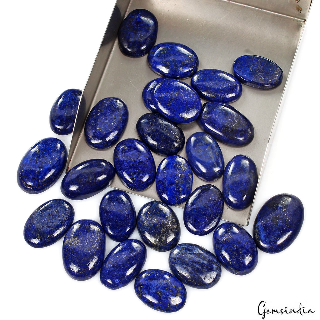 650 Ct/26 Pc Natural Blue Lapis Lazuli Gold Flecks Oval Cab Loose Wholesale Gems