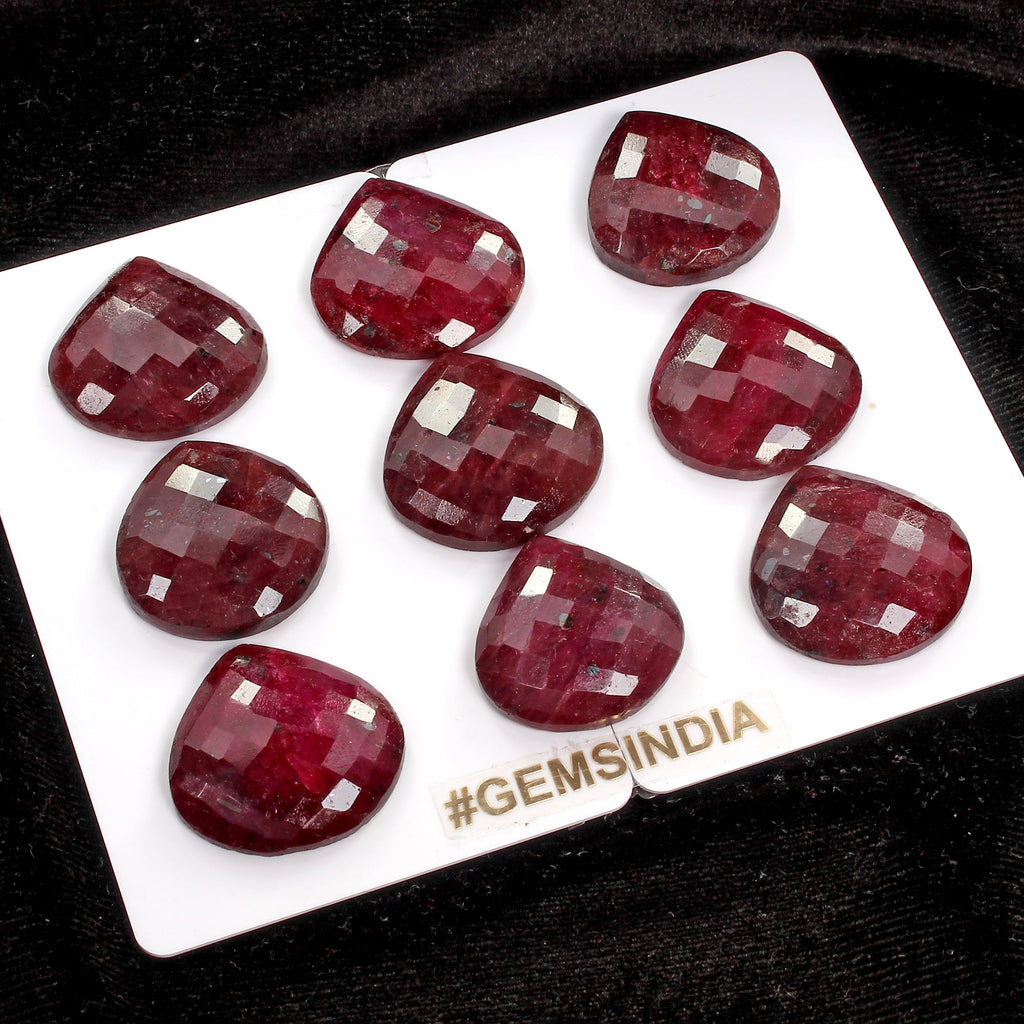 9 Pcs Natural Rich Red Ruby Pear Checker Heart Cut 19-24mm Gemstones w/Flat Back