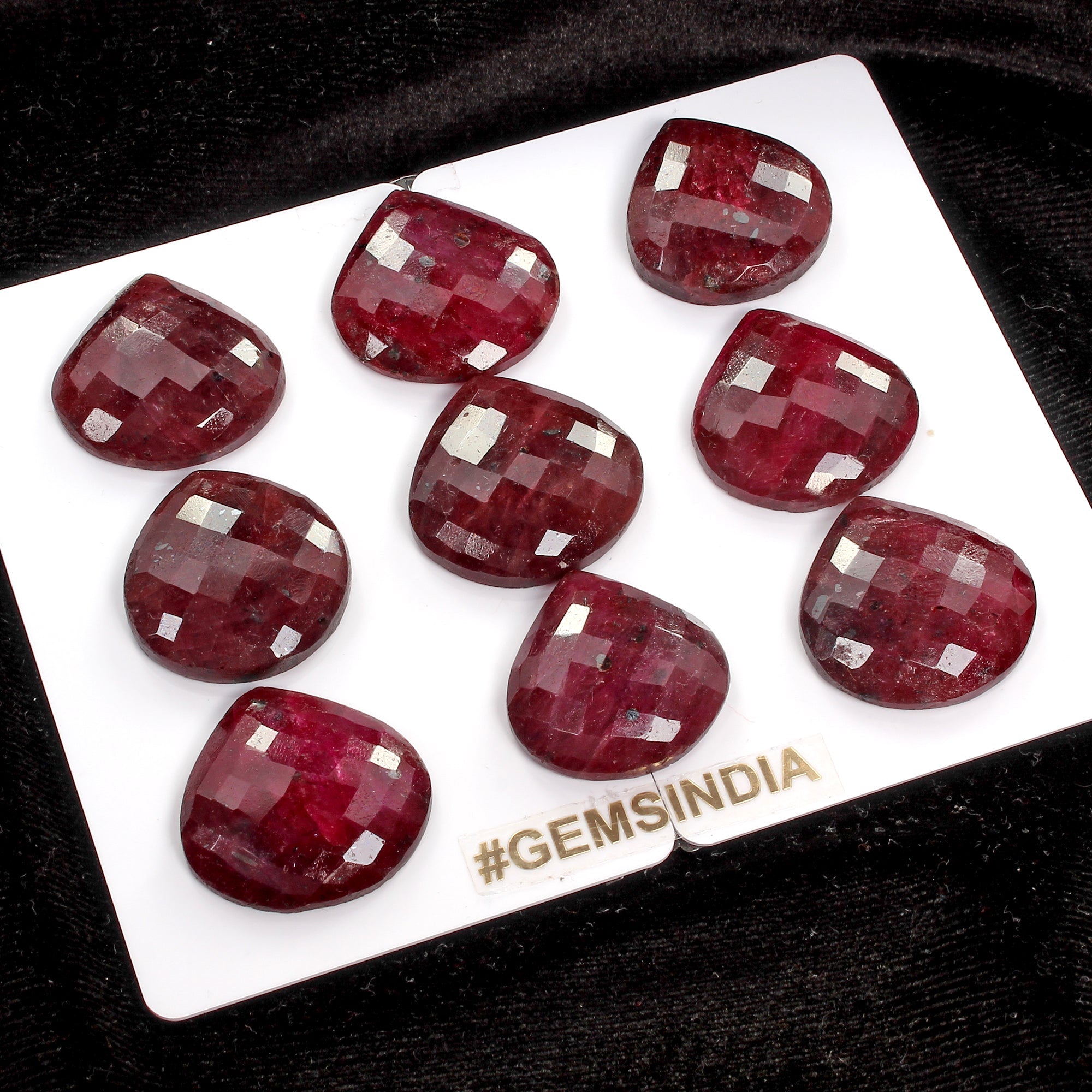 9 Pcs Natural Rich Red Ruby Pear Checker Heart Cut 19-24mm Gemstones w/Flat Back
