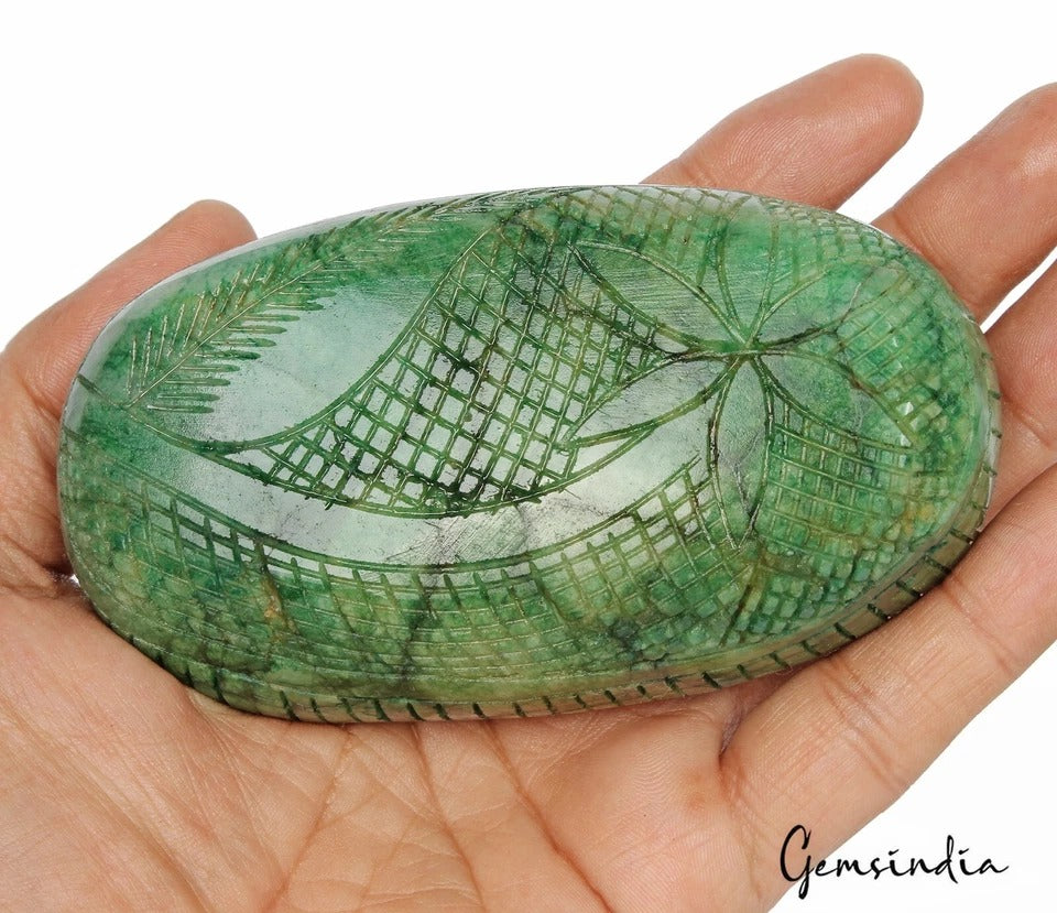 Certified 2260 Cts Natural Green Brazilian Emerald Oval Shape Carving Gemstone