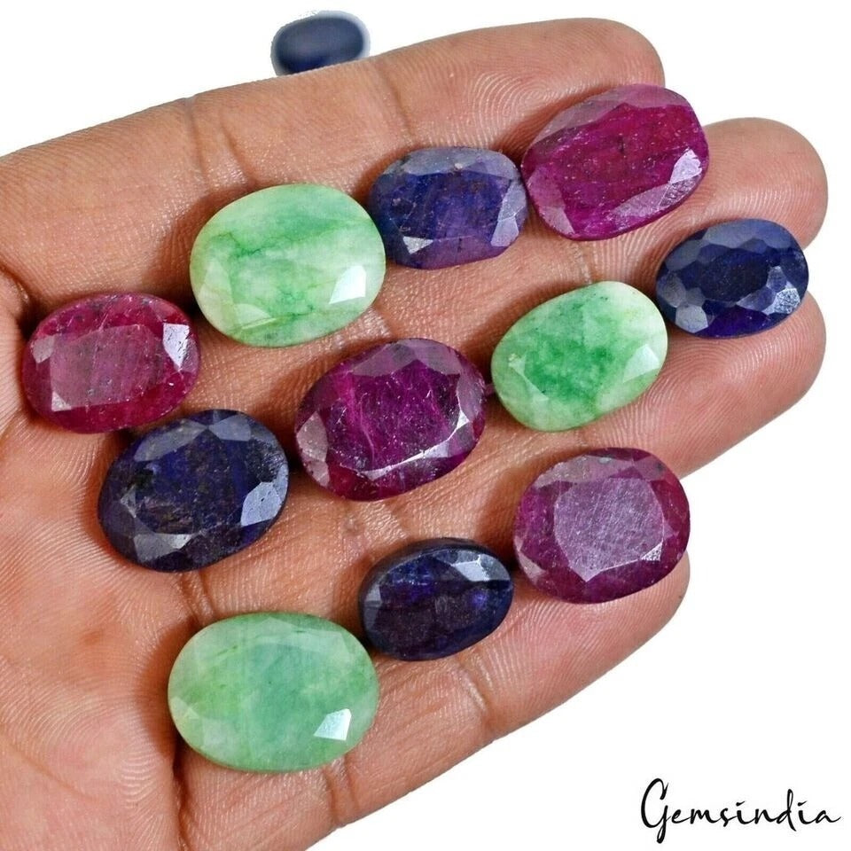 600 Cts/41 Pcs Natural Multi Color Ruby Emerald Sapphire Oval Cut Loose Gems Lot