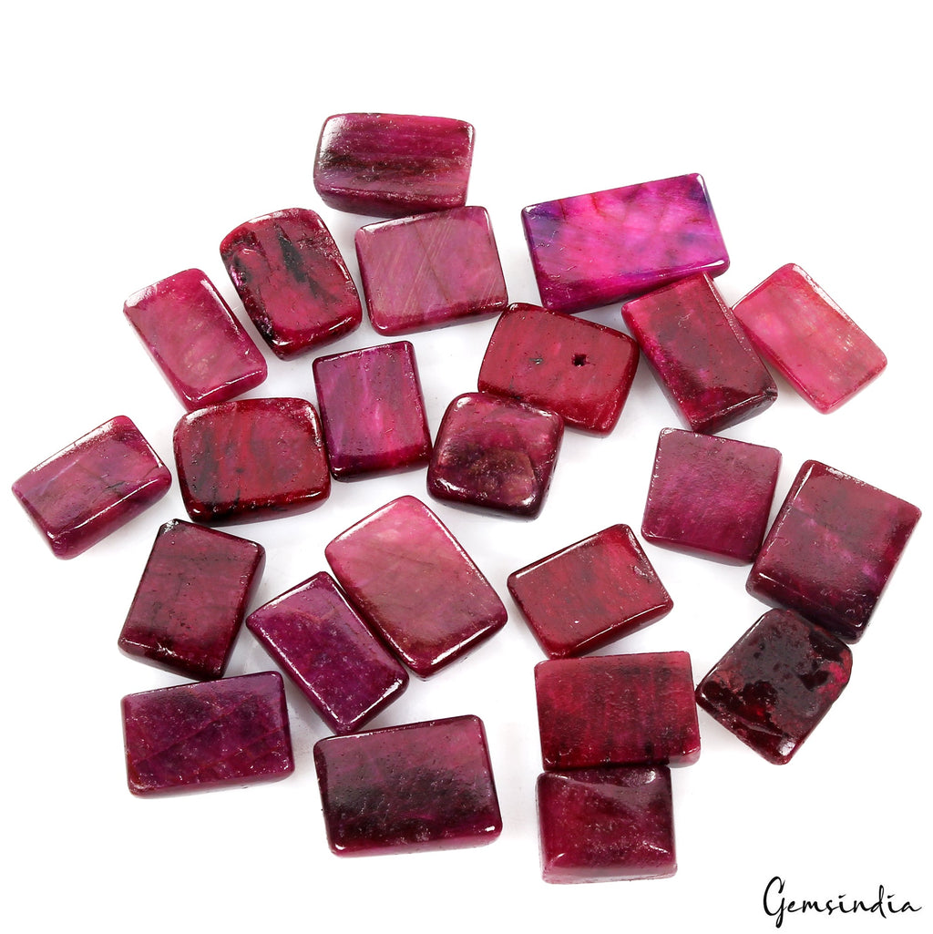 23 Pcs Natural Ruby 11-18mm Cushion Cabochon Red Loose Gemstones Ring Size