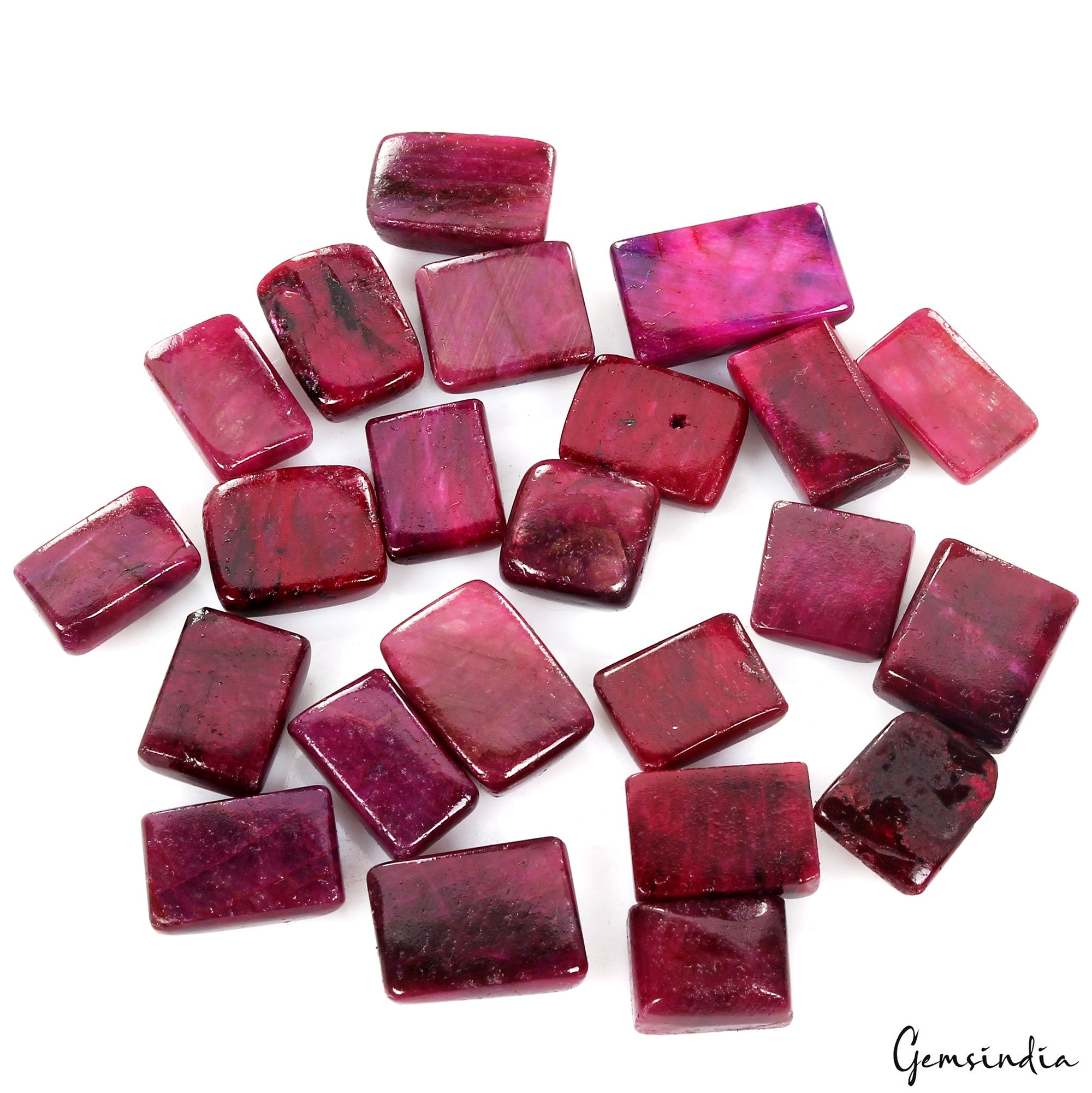 23 Pcs Natural Ruby 11-18mm Cushion Cabochon Red Loose Gemstones Ring Size