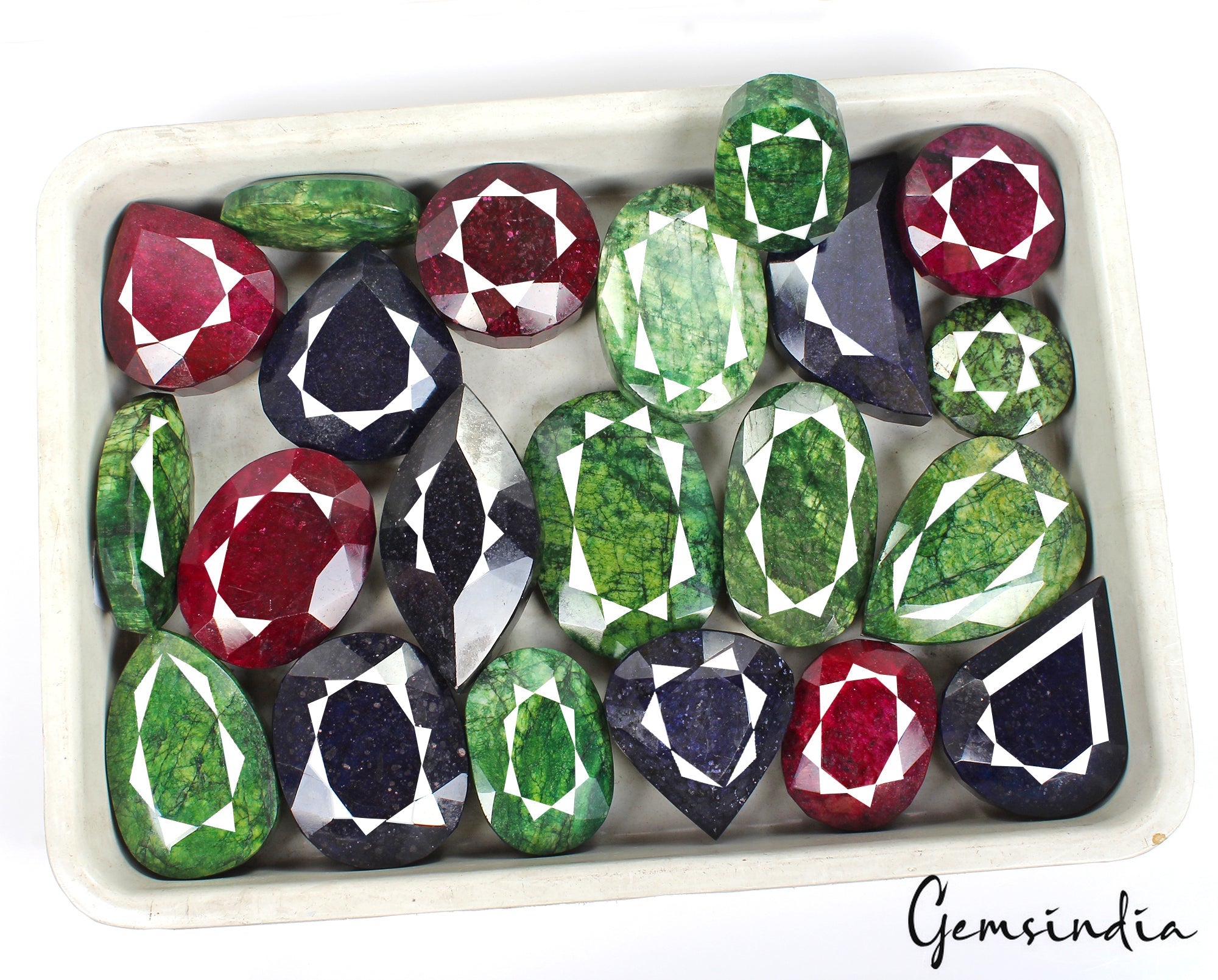 8 Kg Natural Ruby Emerald Sapphire Mix Cut Museum Size Loose Gemstones 61-123mm