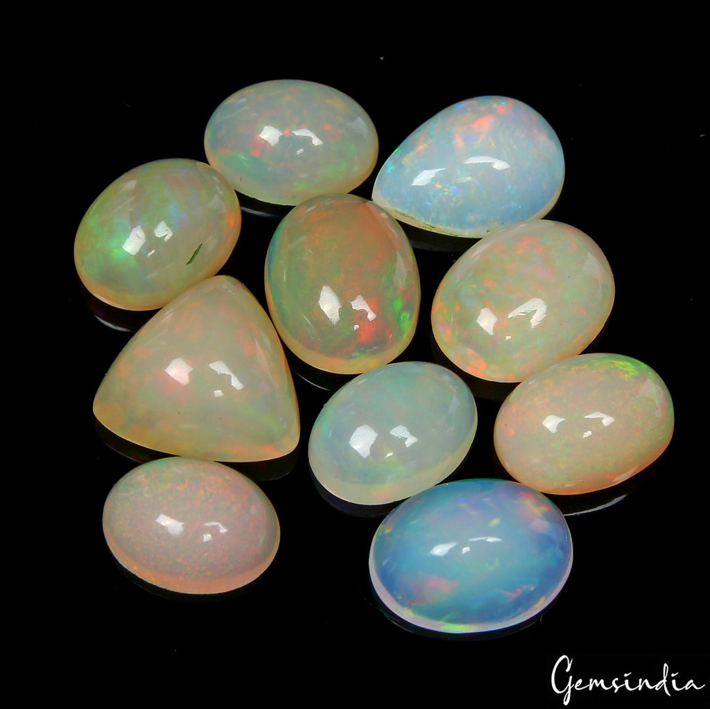 Certified 9.70 Cts/10 Pcs Natural Ethiopian Multi Color Fire Opal Mixed Cab Gems