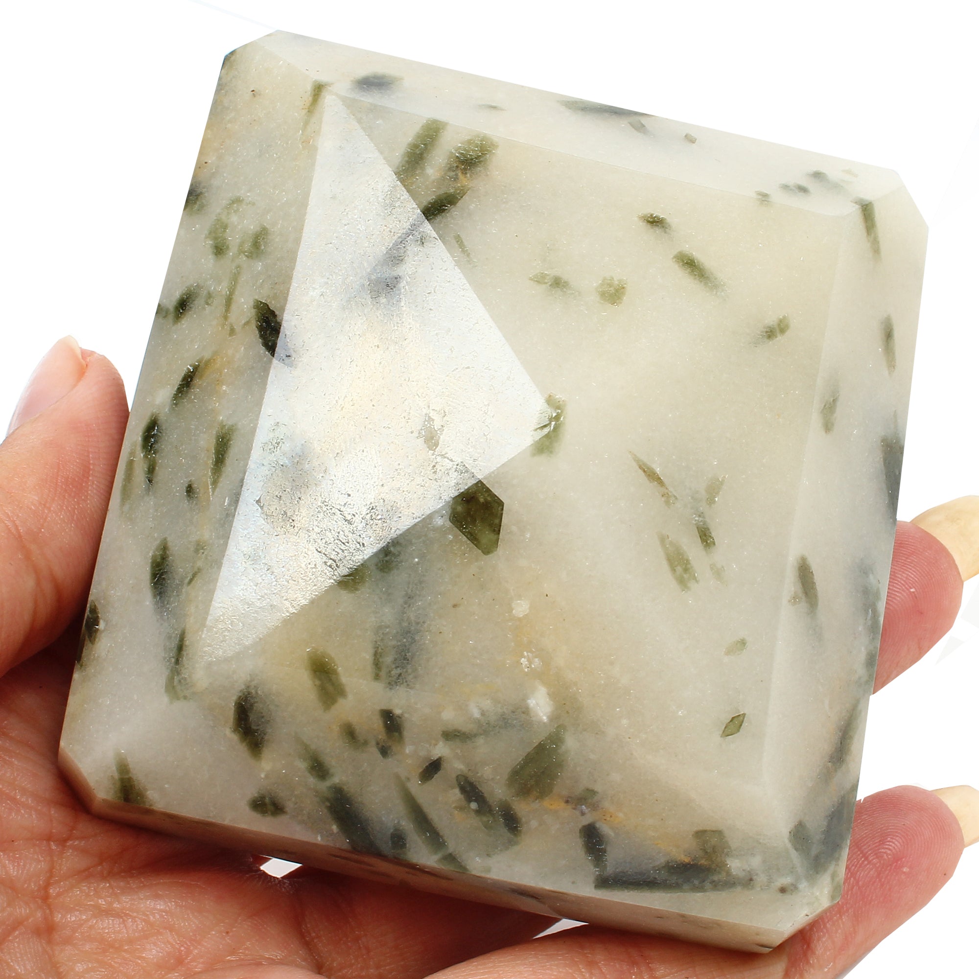 2100 Cts Natural Rutilated Quartz Black Needle Emerald Cut Collectible Gemstone