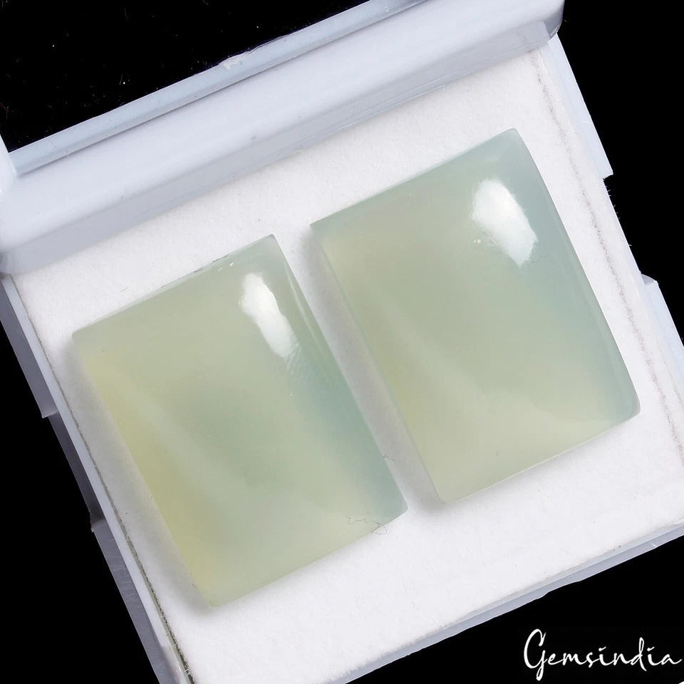 Beautiful Natural Green Onyx Flat Rectangular Best For Earrings Pair 24x17mm Gem