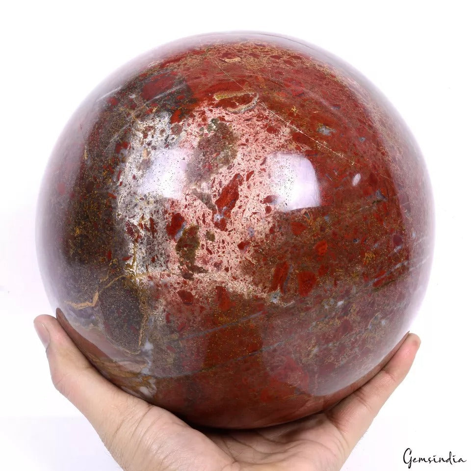 Big 10.9 Kilo Red Jasper Healing Crystal Mineral Sphere With Stand 7" Home Decor