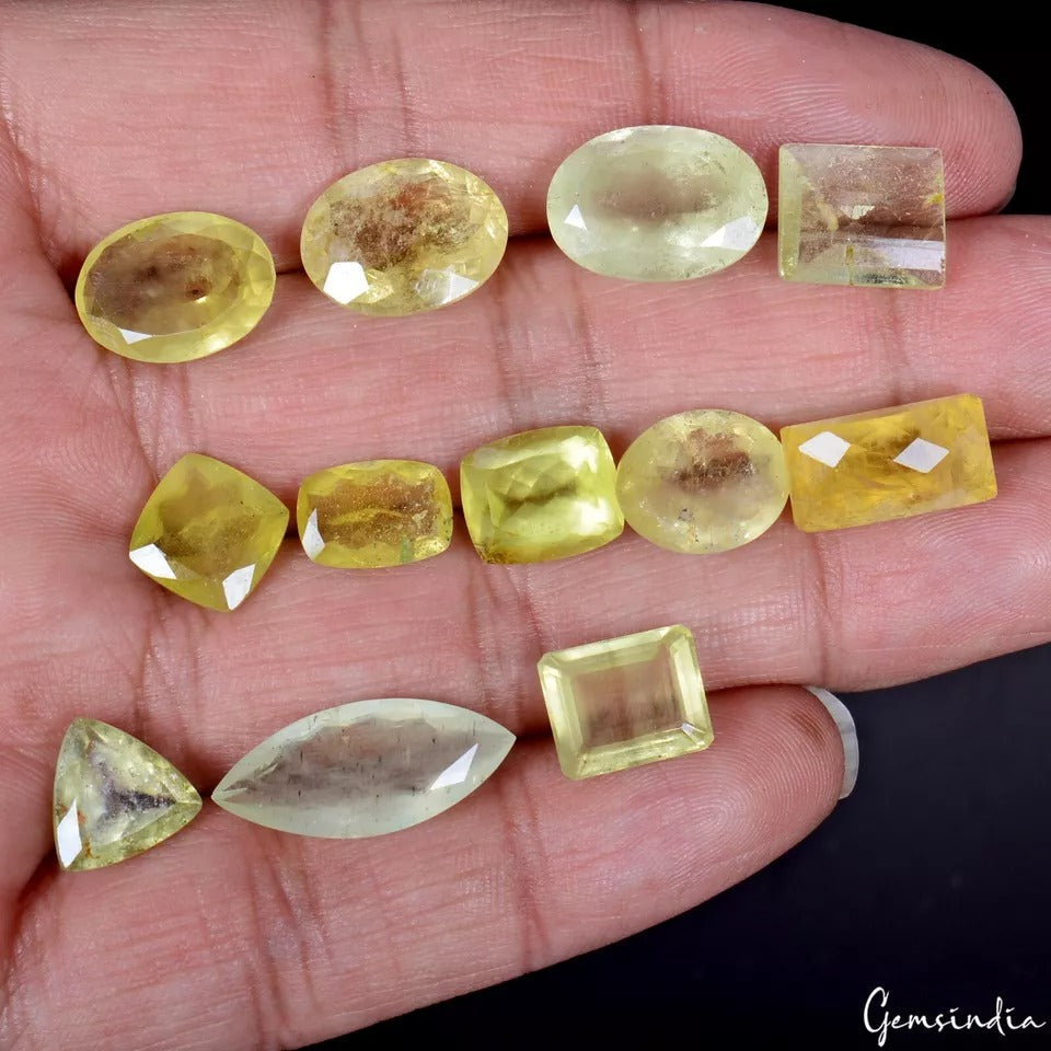 55.40 Ct./12 Pcs Natural Untreated Yellow Aquamarine Heliodor Mix Cut Loose Gems