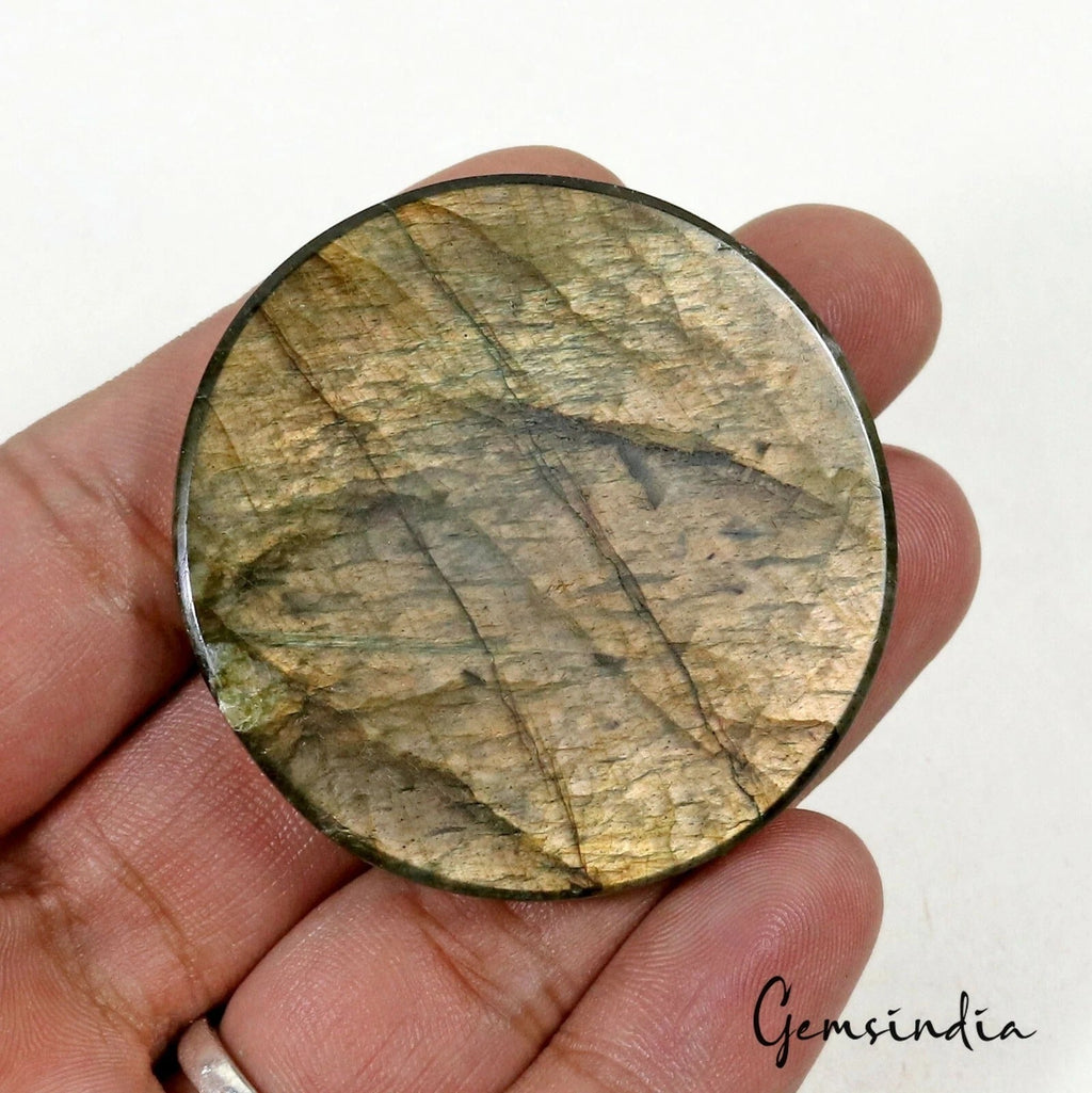 145.60 Ct 47x8 mm Natural Peach Shine Labradorite Round Cabochon Loose Gemstone