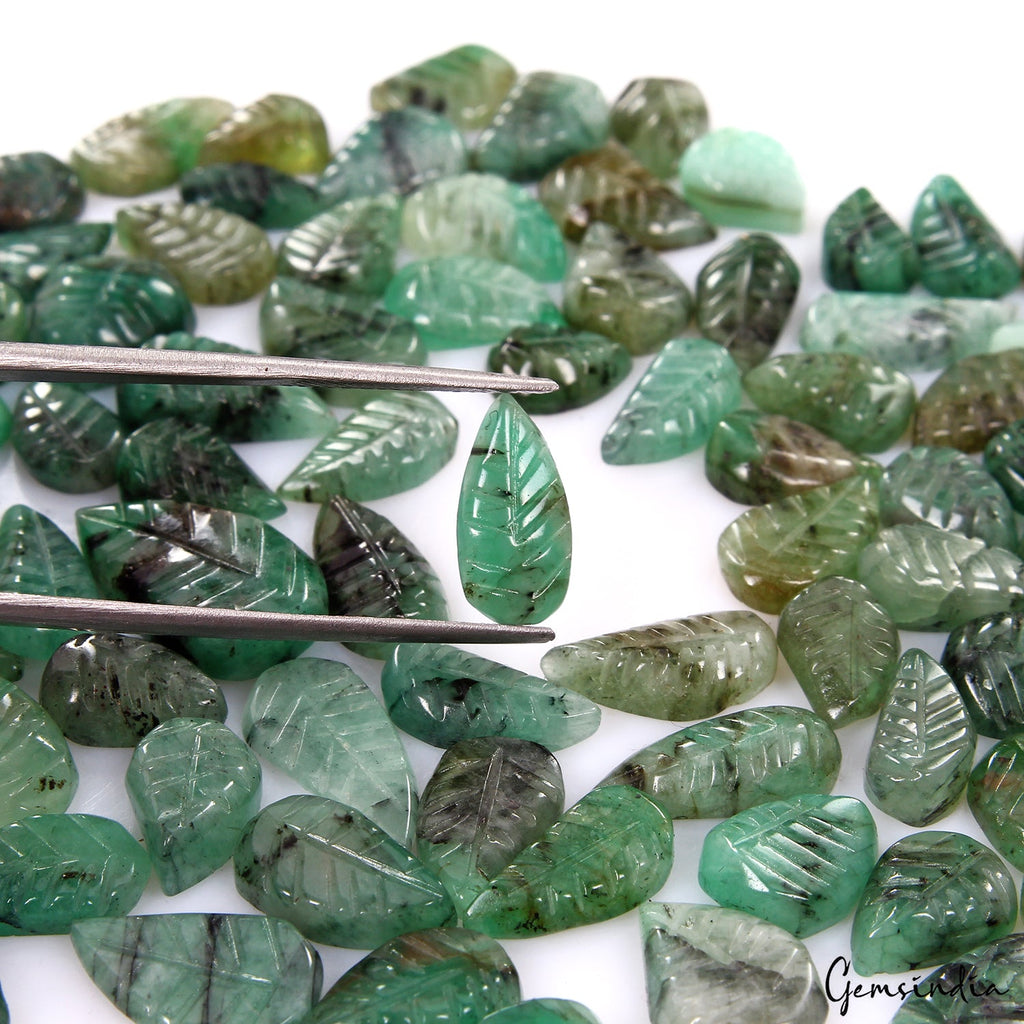 Certified 180.00 Ct/88 Pcs Natural Untreated Green Emerald Leaf Hand Carved Gems