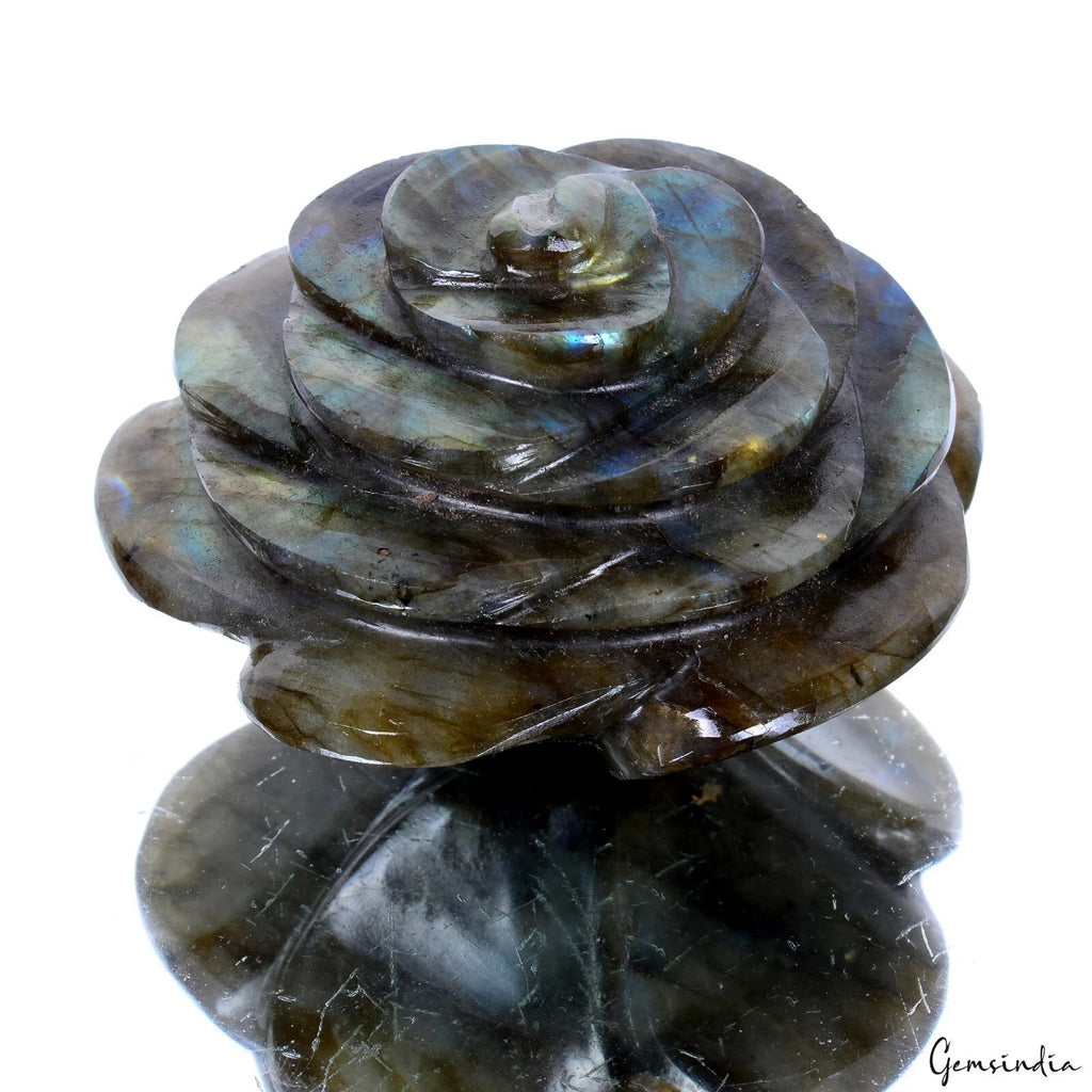 Labradorite Carving, Untreated, Yellow — 61x38 mm, 690 Ct