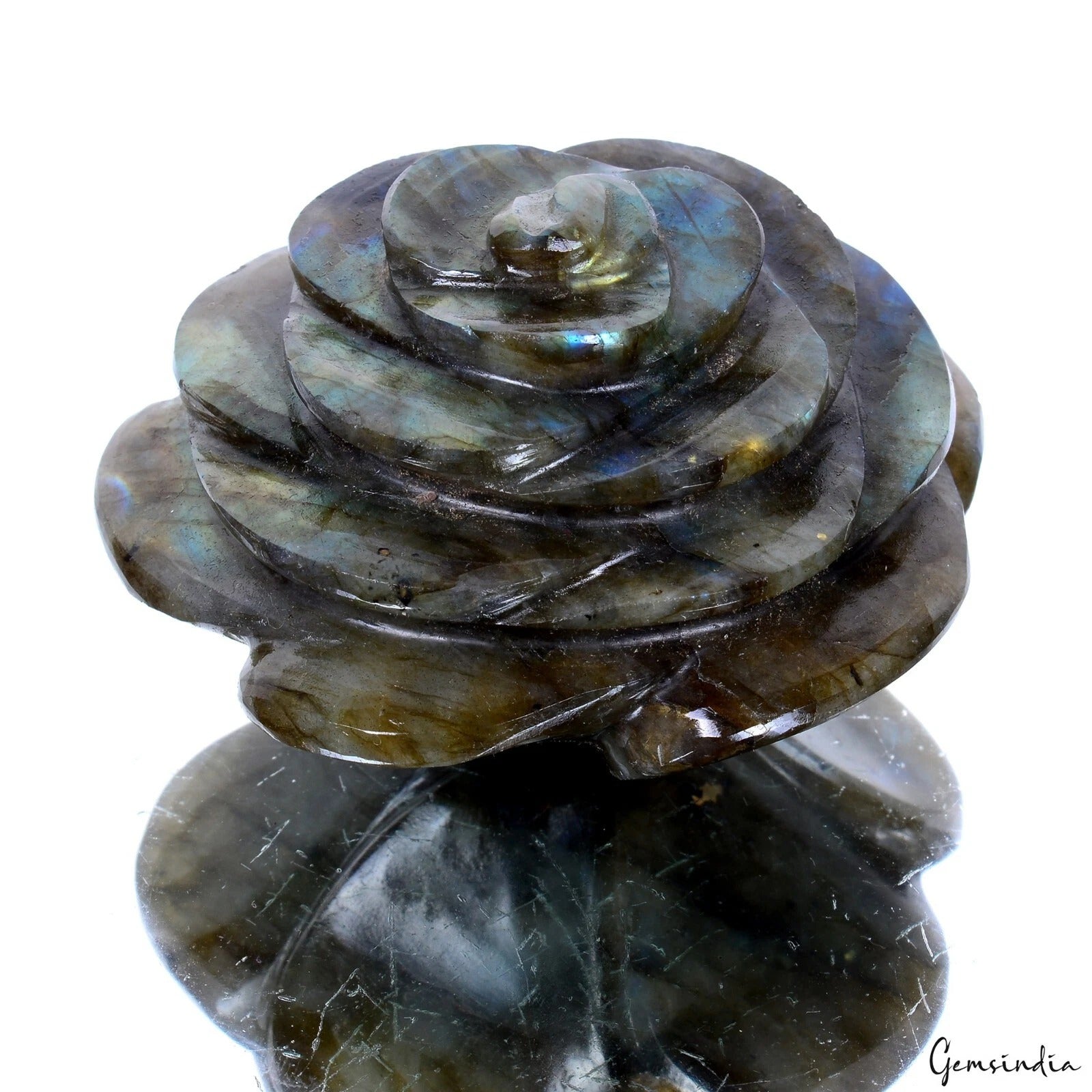 Labradorite Carving, Untreated, Yellow — 61x38 mm, 690 Ct