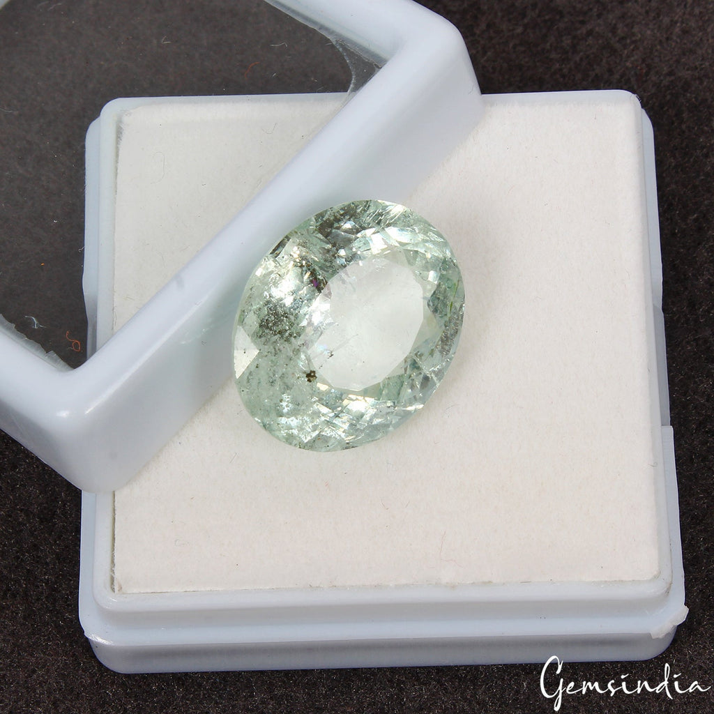 16.50 Cts Unheated Green Aquamarine Huge Oval Faceted Loose Gemstone From Brazil