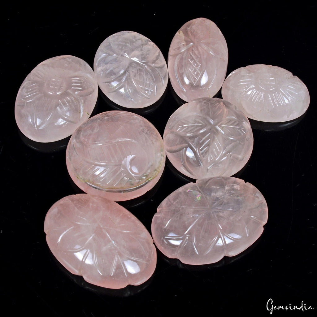 300 Ct Natural Beautiful Carving Pink Rose Quartz Loose Gemstone Lot for Jewelry