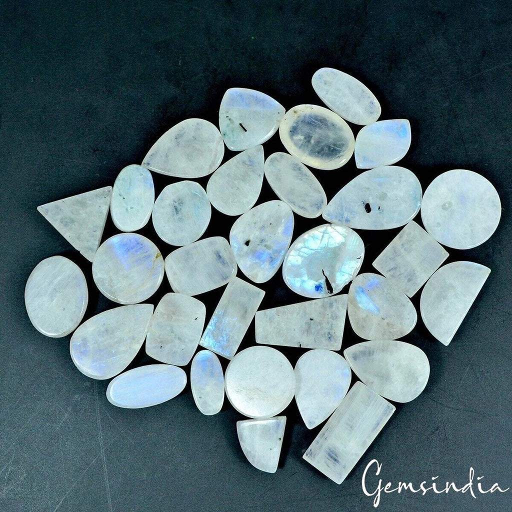 Moonstone Lot, Cabochon, Untreated, Blue — 31 Pieces, 14mm to 21mm, 440 Ct, Madagascar