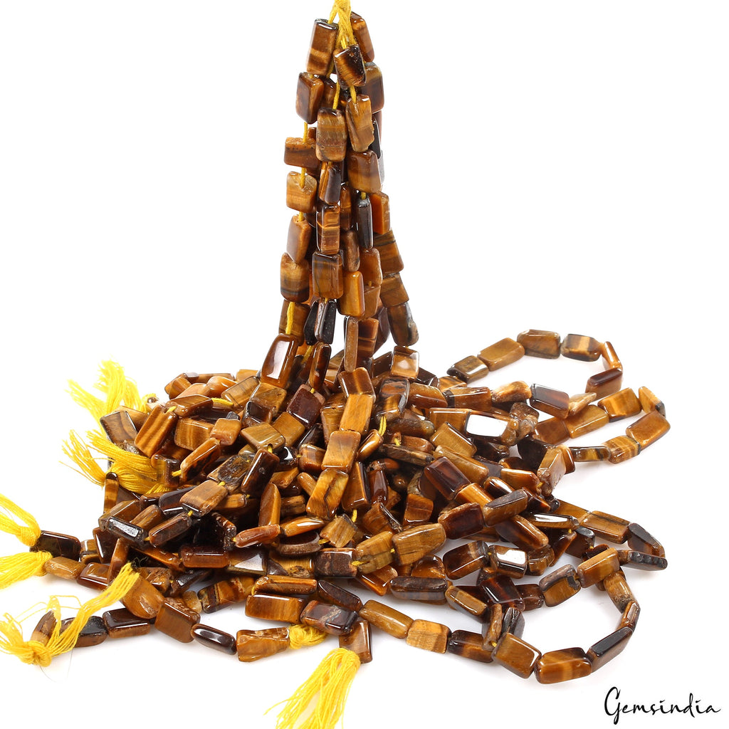 590 Cts/10 Pcs/13"Each Natural Untreated Tiger Eye Rectangle Cut Bead Strands