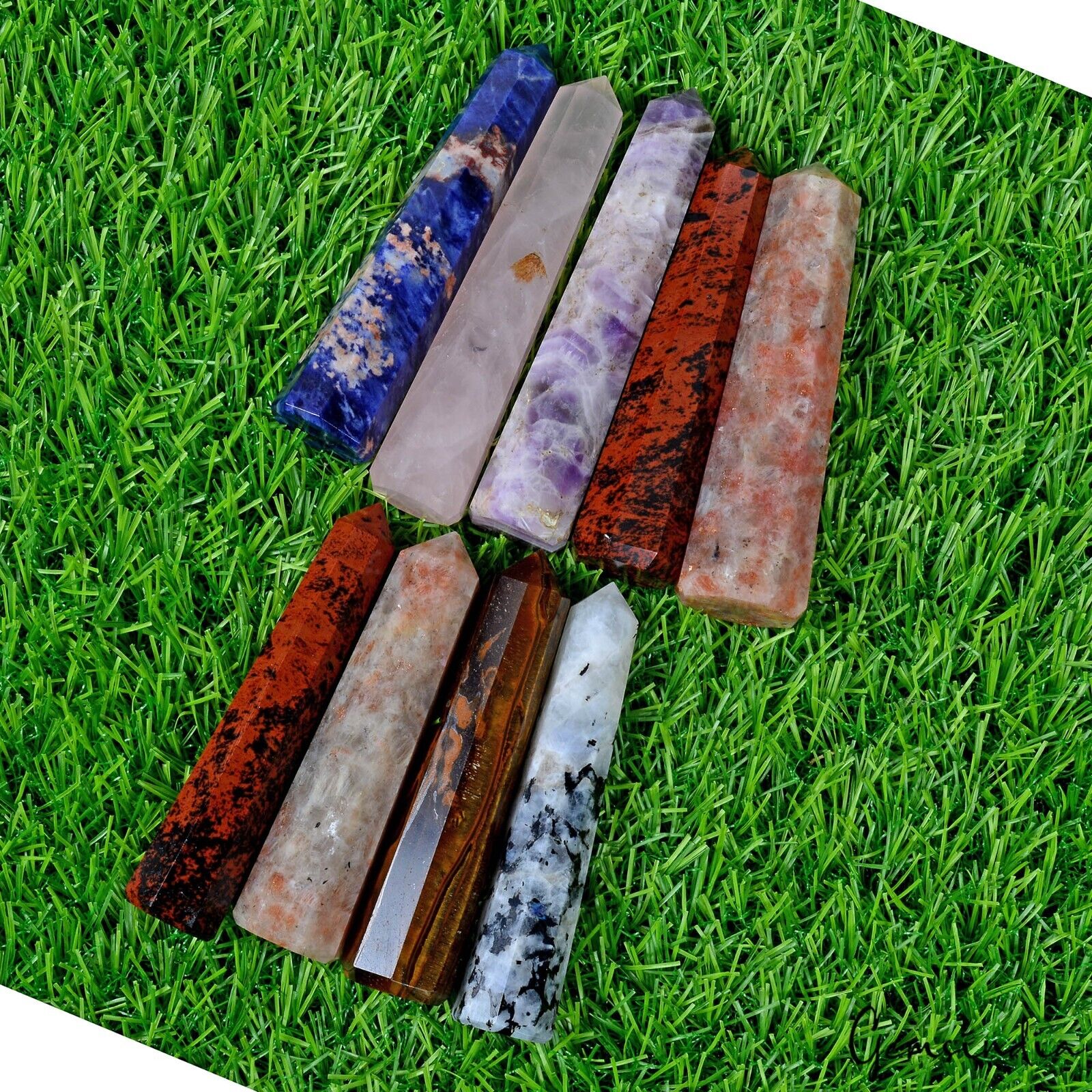 9 Polished Crystal Tower Points Obelisk Wand Healing Multi Gems For Reiki & Grid