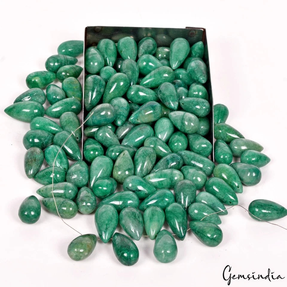 1700 Ct/107 Pc Natural Green Emerald Pear Drill Beads/Briolette Gems For Jewelry