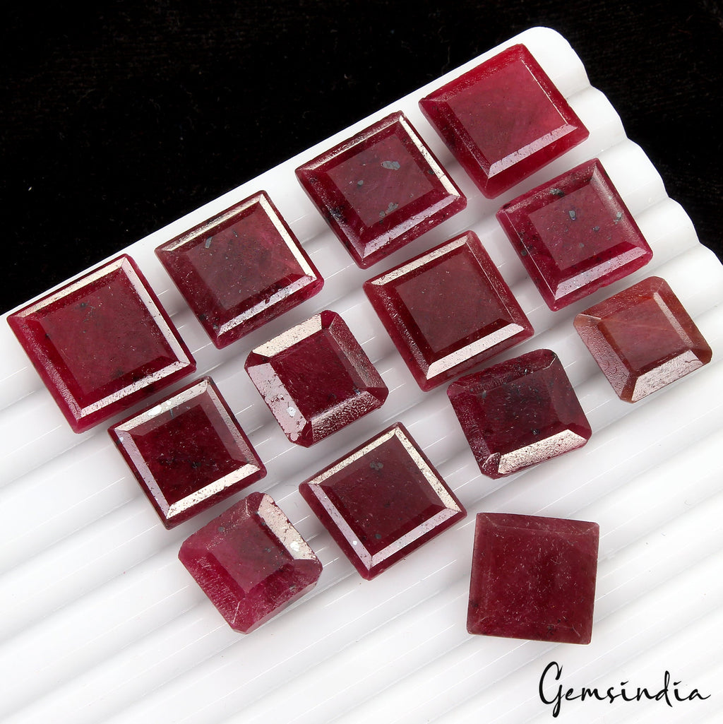 Certified 280 Cts/13 Pcs Natural Red Ruby Square Cut Loose Gems For Jewelry Lot