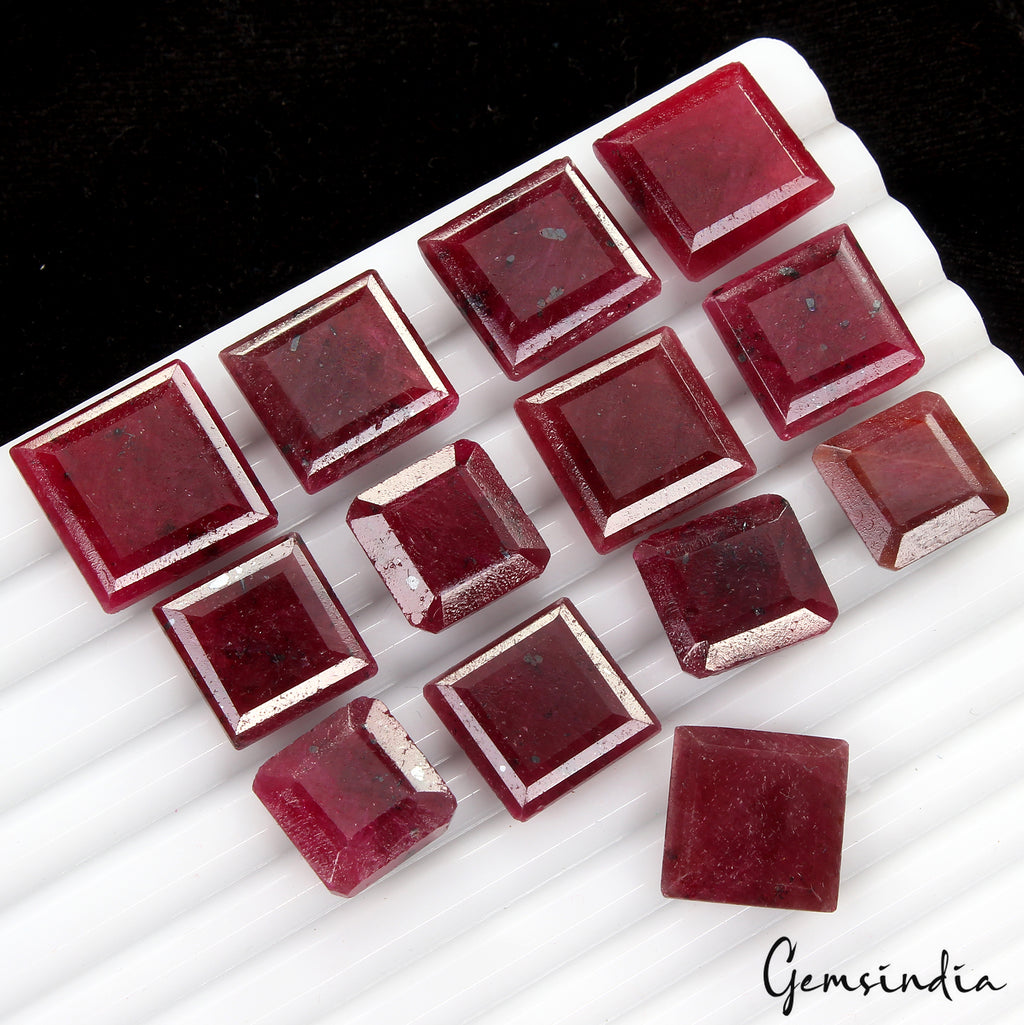 Ruby Lot, Loose Gemstone, Color Enhanced, Red — 13 Pieces, 14mm to 18mm, 280 Ct, Madagascar