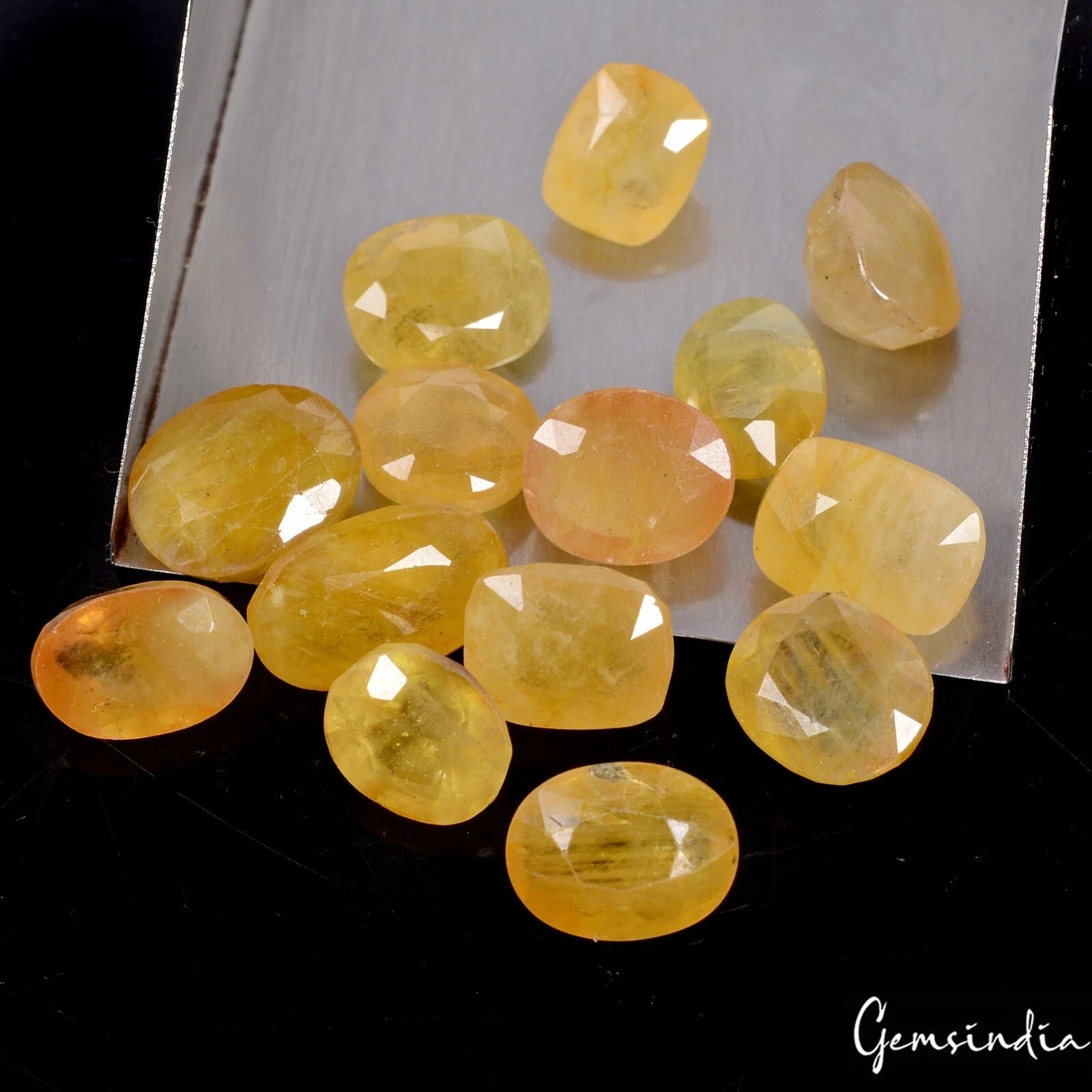 Certified 57 Cts/14 Pcs Natural Ceylon Yellow Sapphire Mix Cut Gems For Jewelry