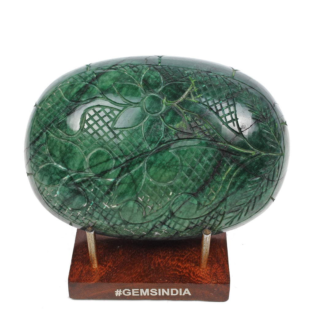 4750 Ct Natural Green Brazilian Emerald Oval Cut Carving Earth Mined Gemstone